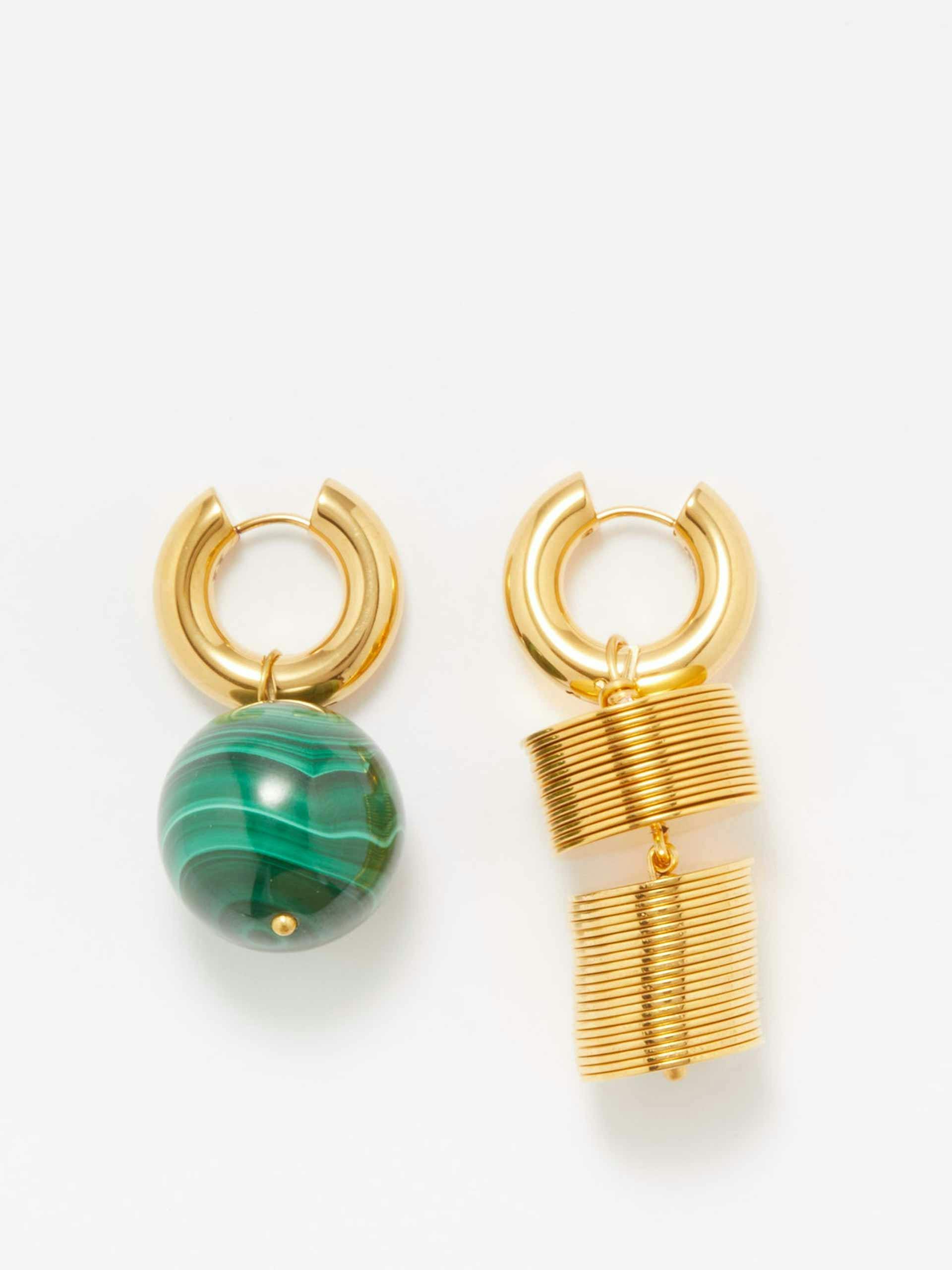 Mismatched malachite & gold-plated hoop earrings