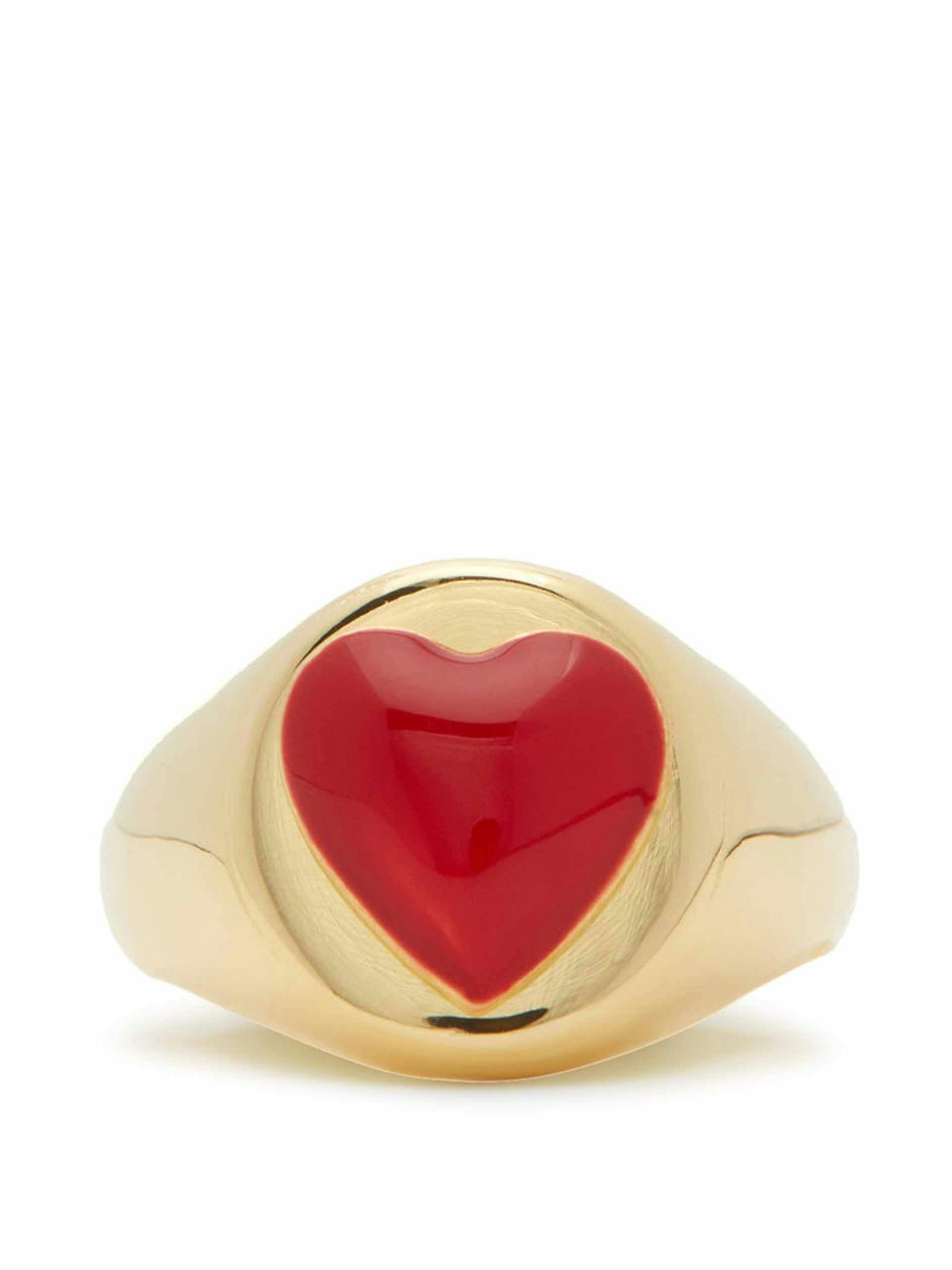 Heart enamel and gold signet ring