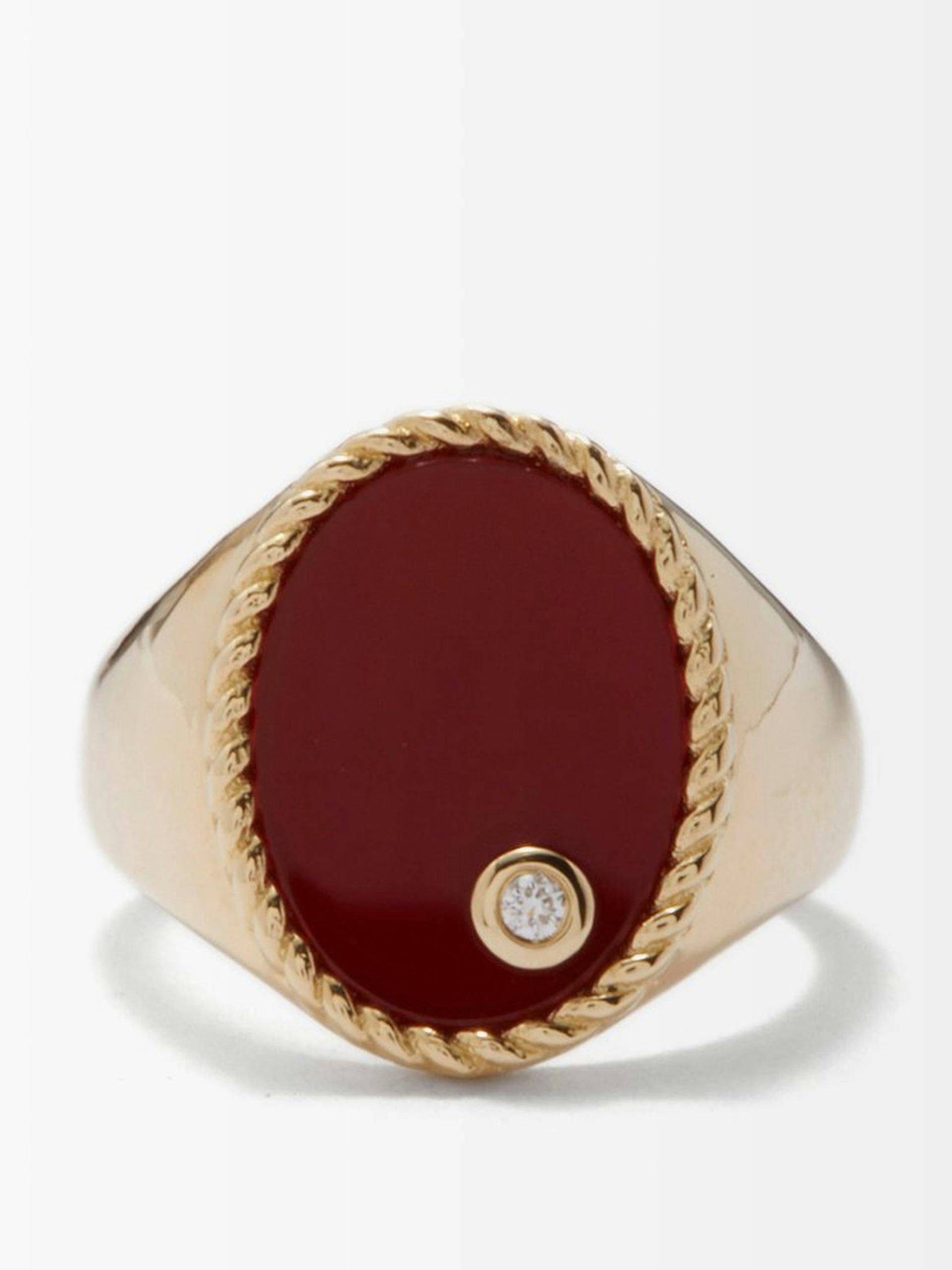 Diamond, agate and 9kt gold ring