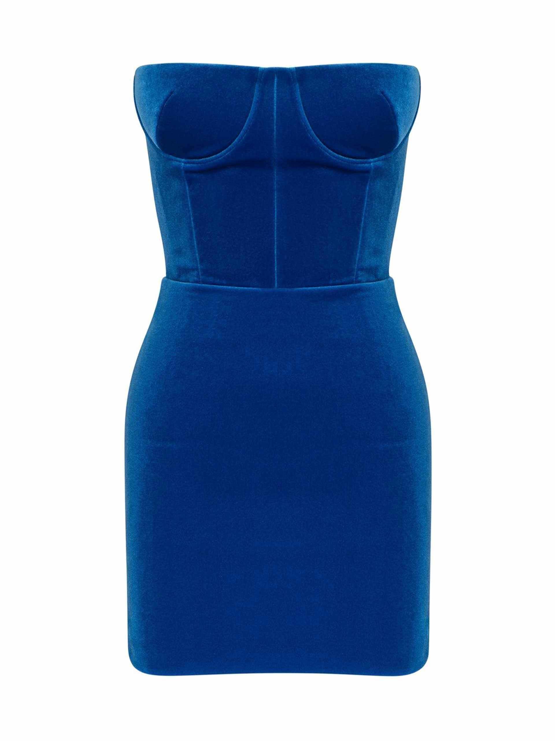 Blue velvet mini dress