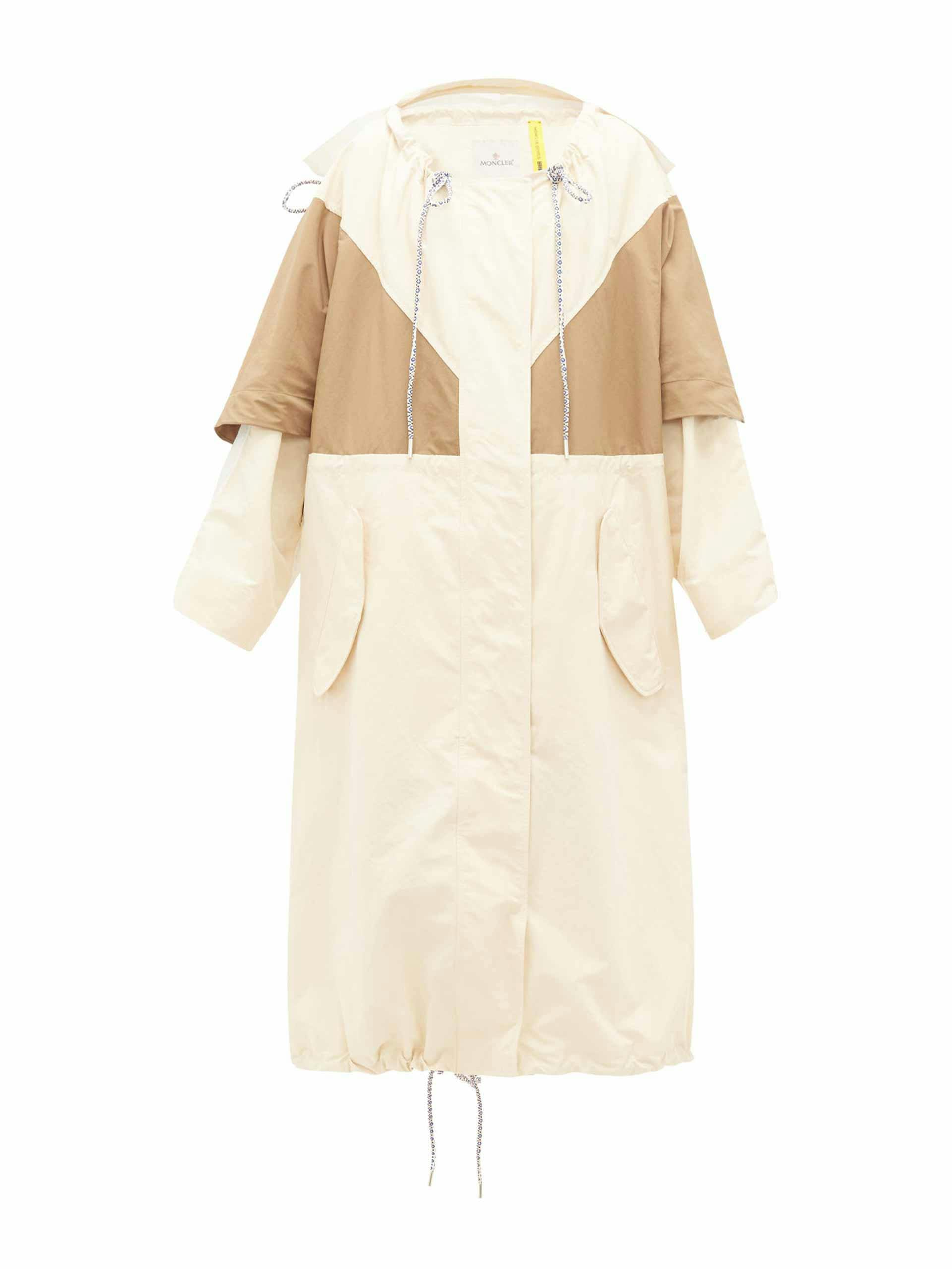 Cream white and beige panelled parka