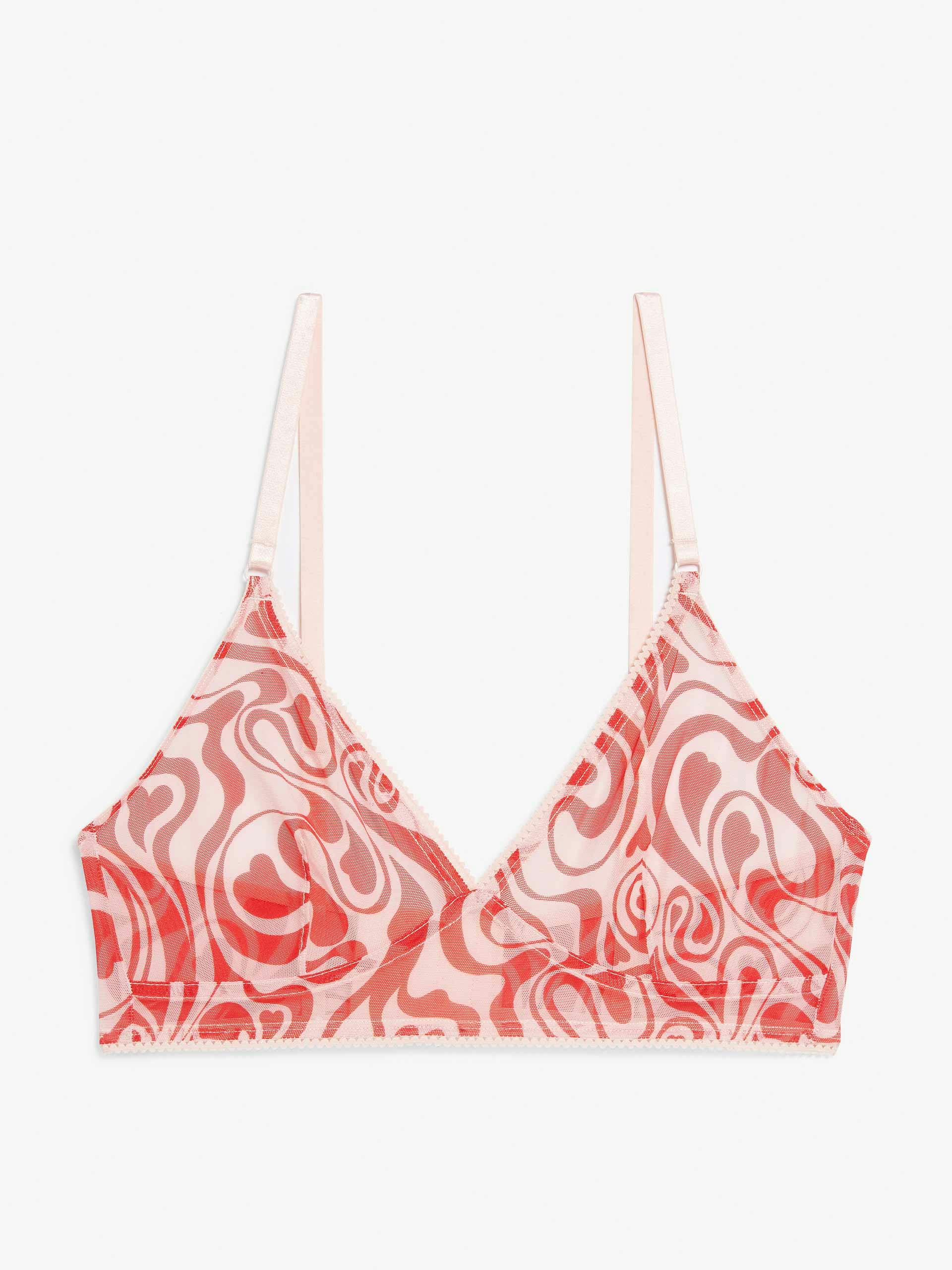 Swirly heart triangle mesh bra