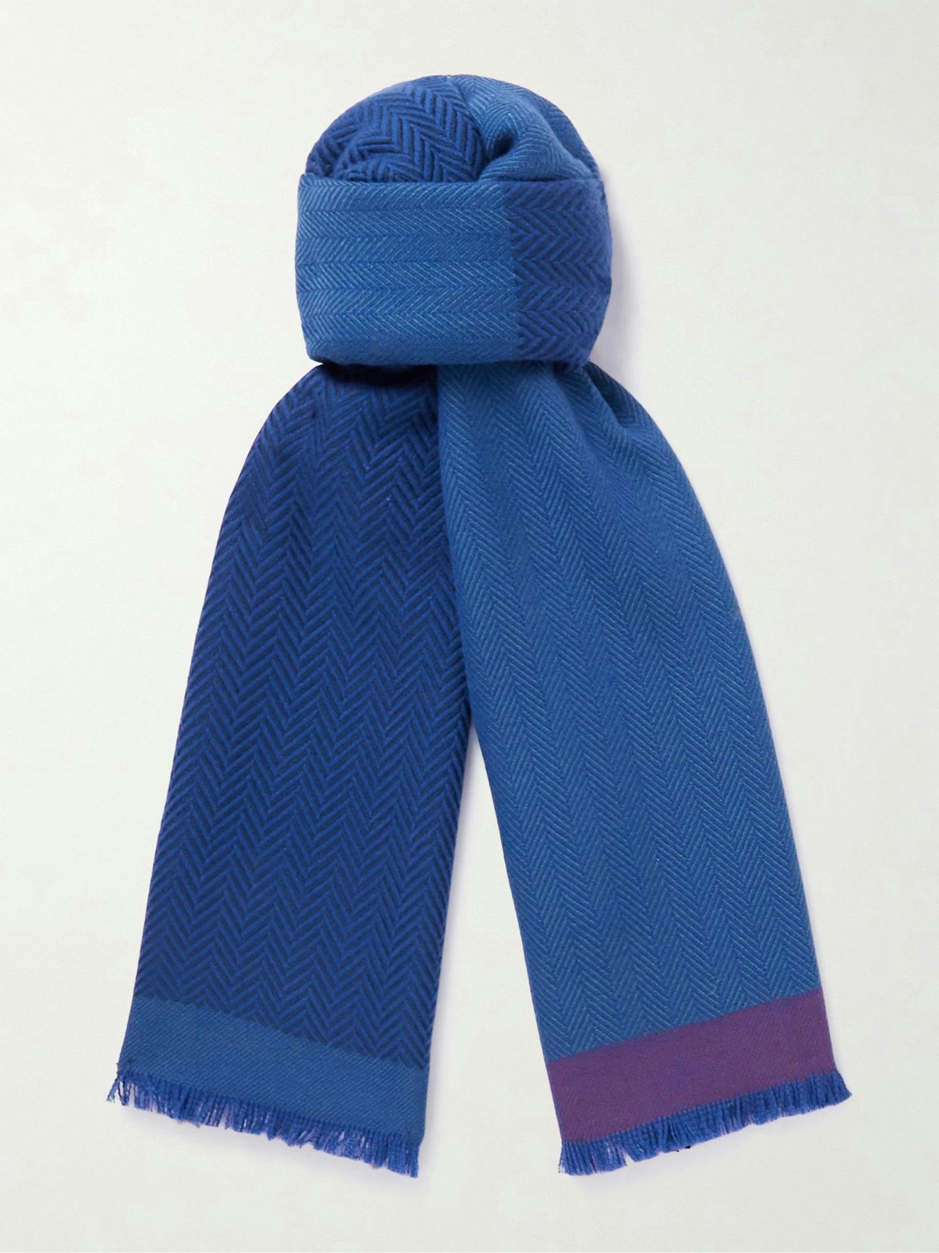Frayed herringbone wool scarf