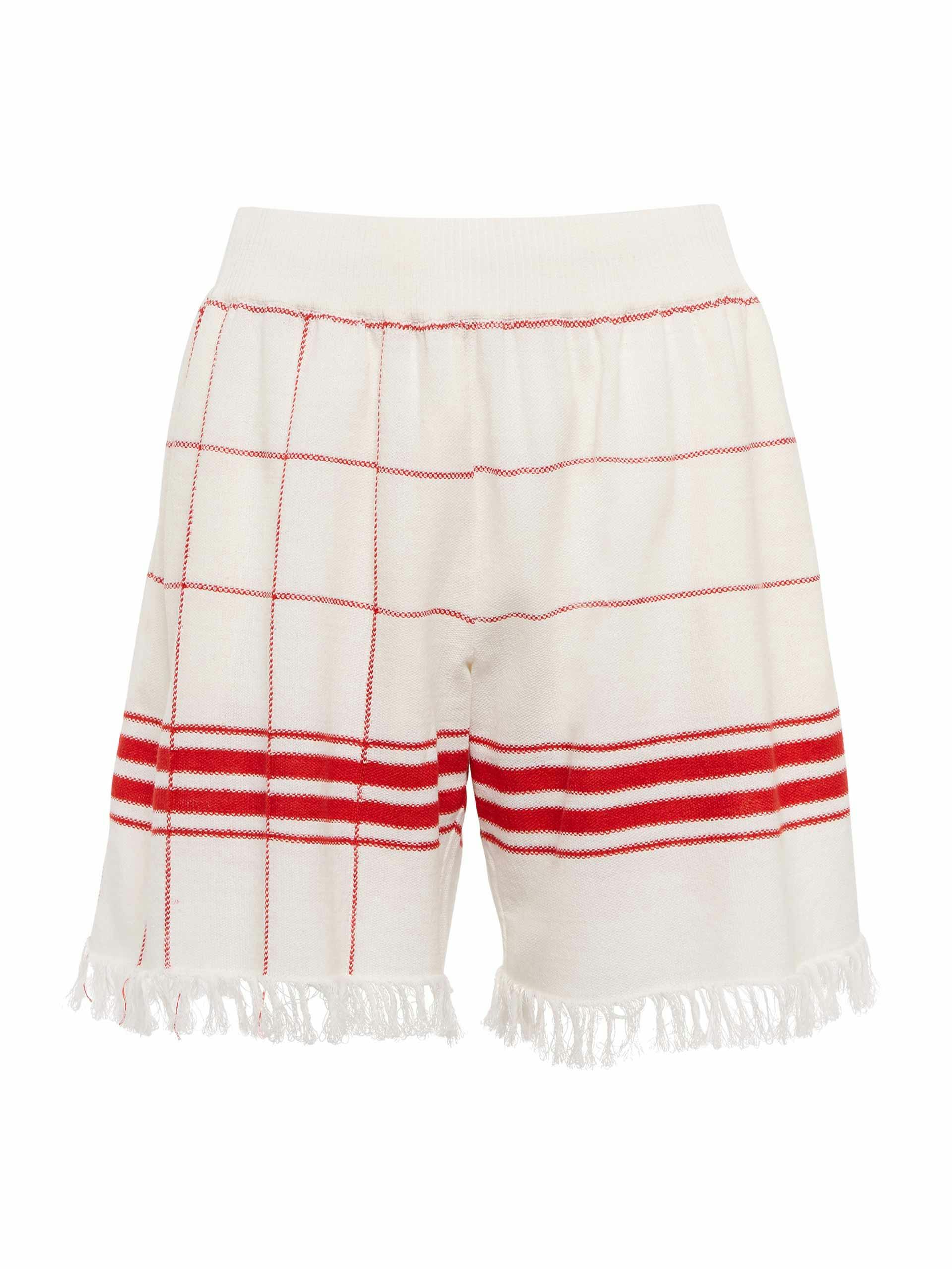 Checked wool and linen-blend shorts