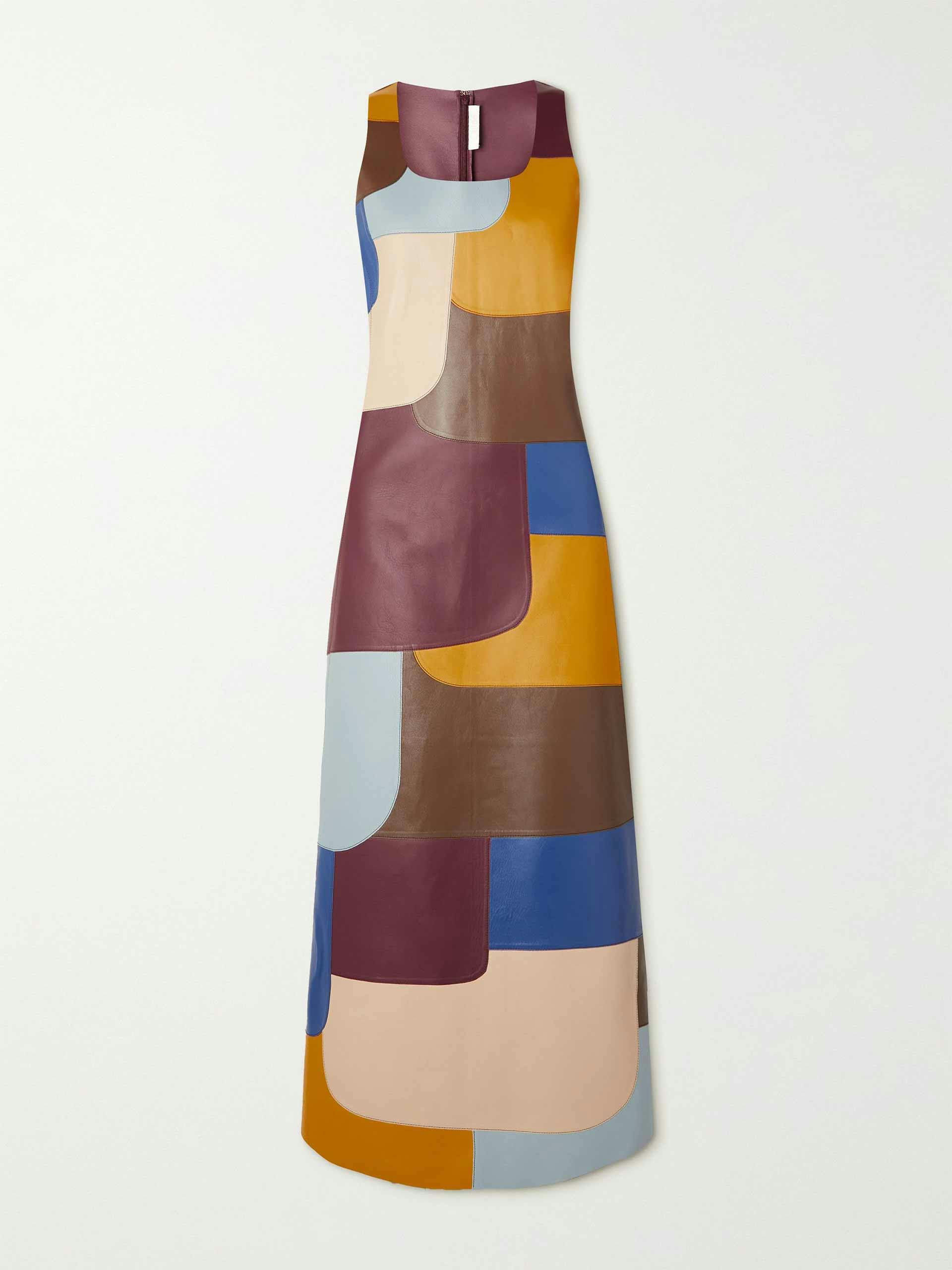 Patchwork leather maxi dress