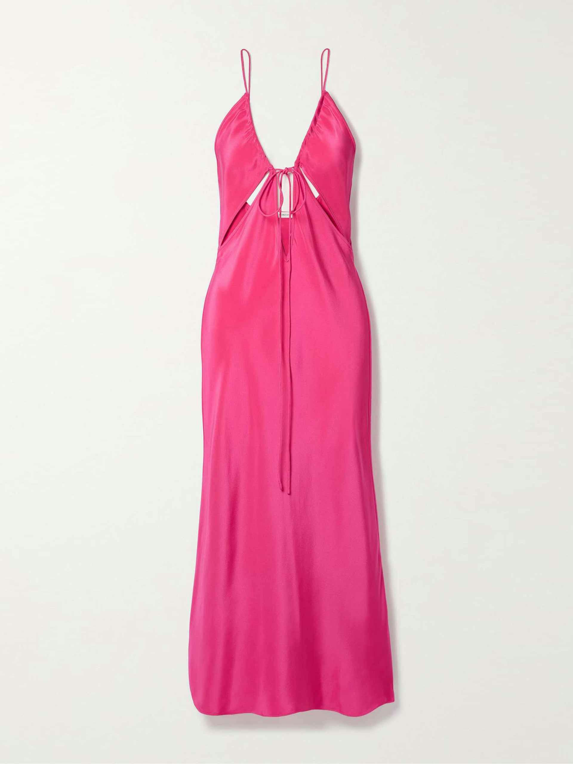 Pink silk satin maxi dress