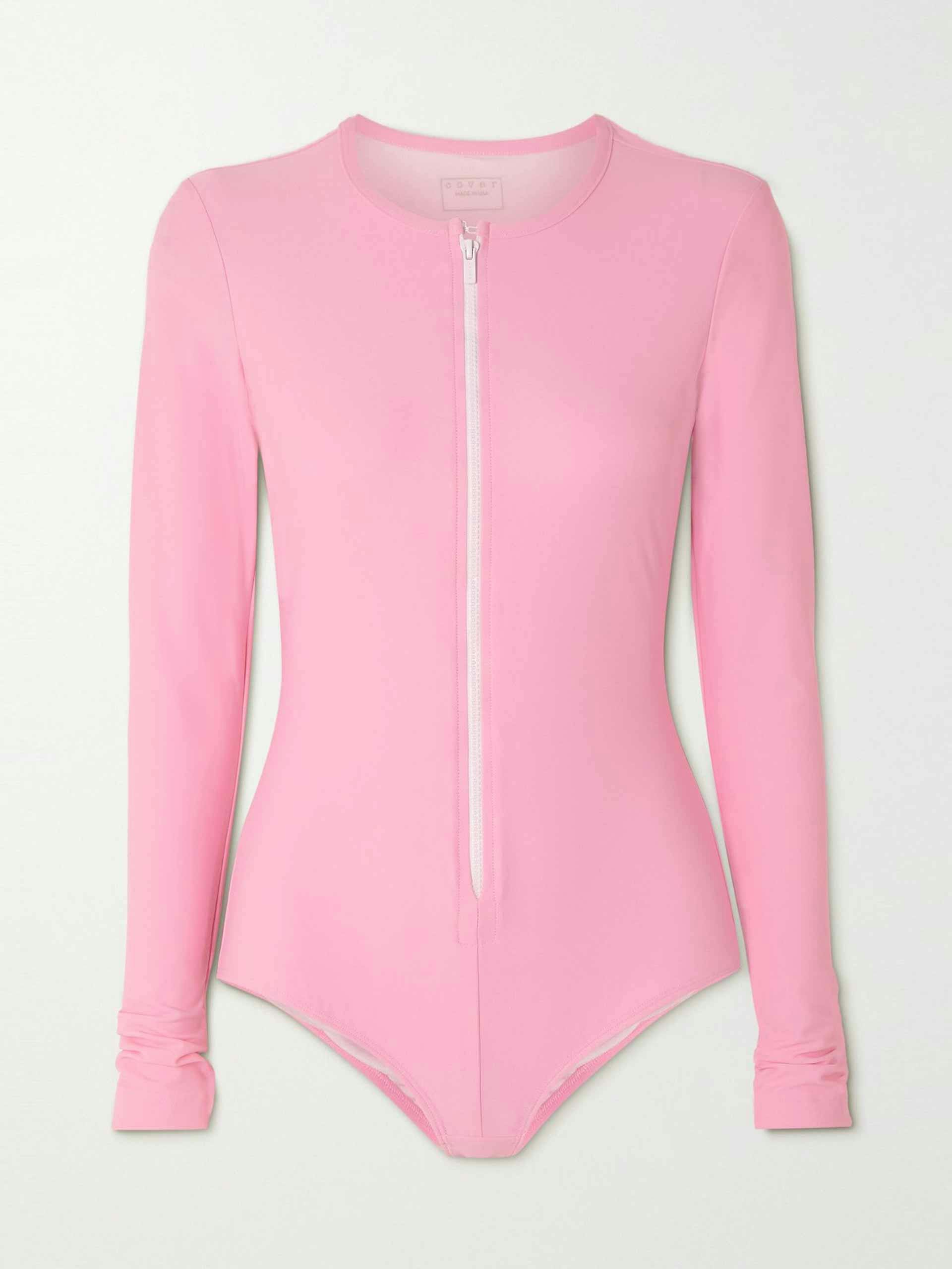 Pink long sleeve swimsuit with zip