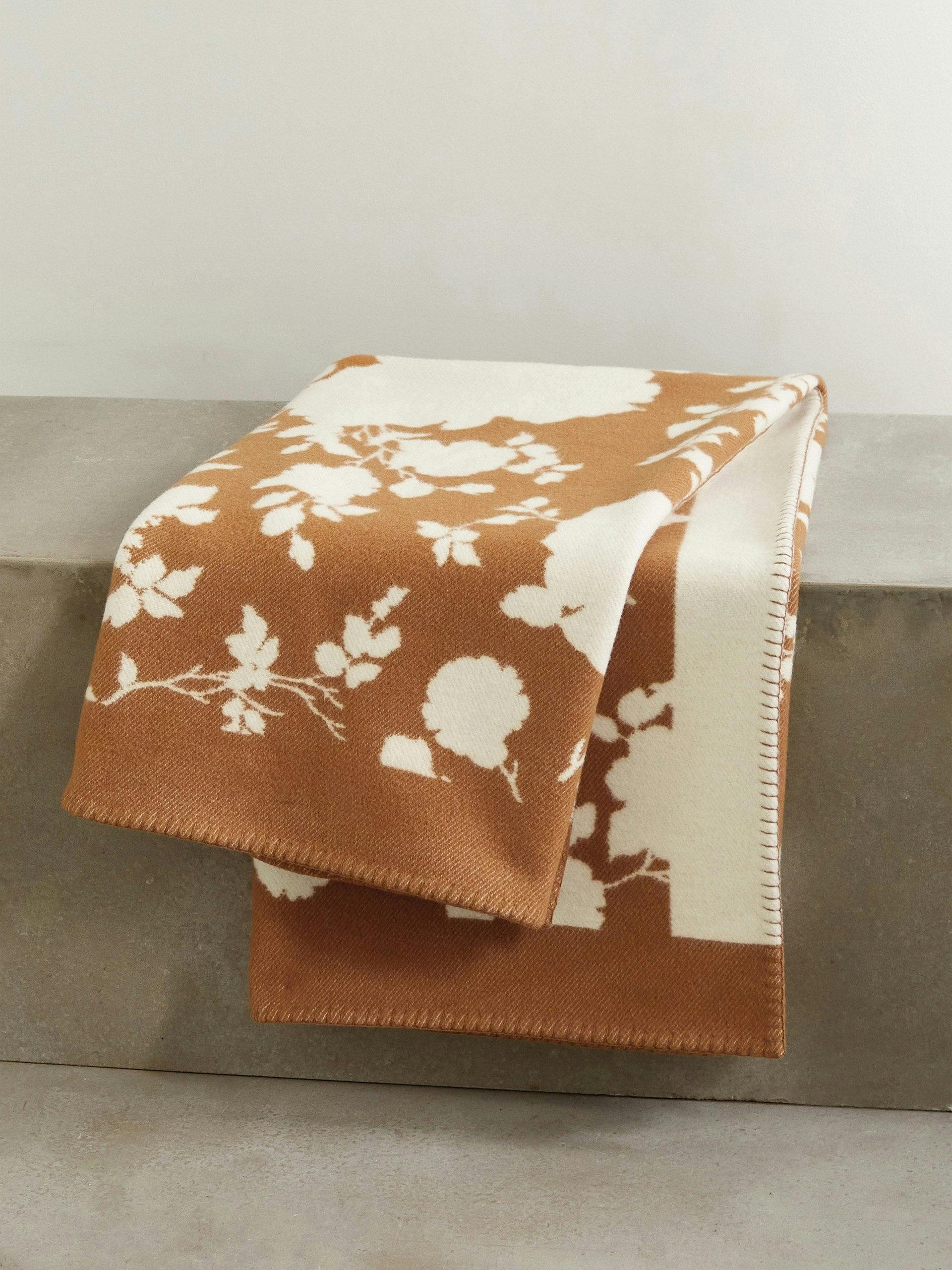 Floral-print merino wool and cashmere-blend blanket