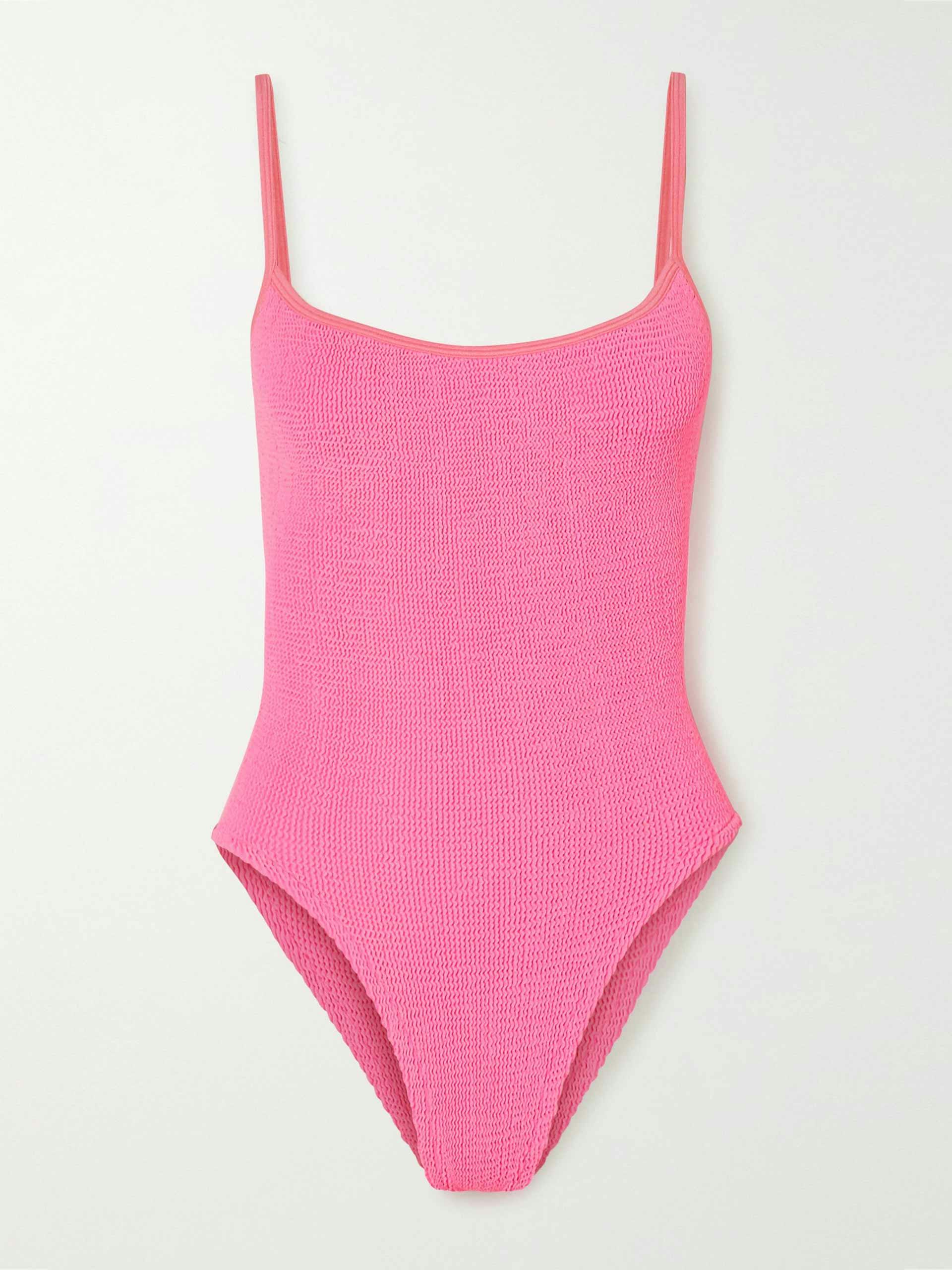 Bright pink seersucker swimsuit