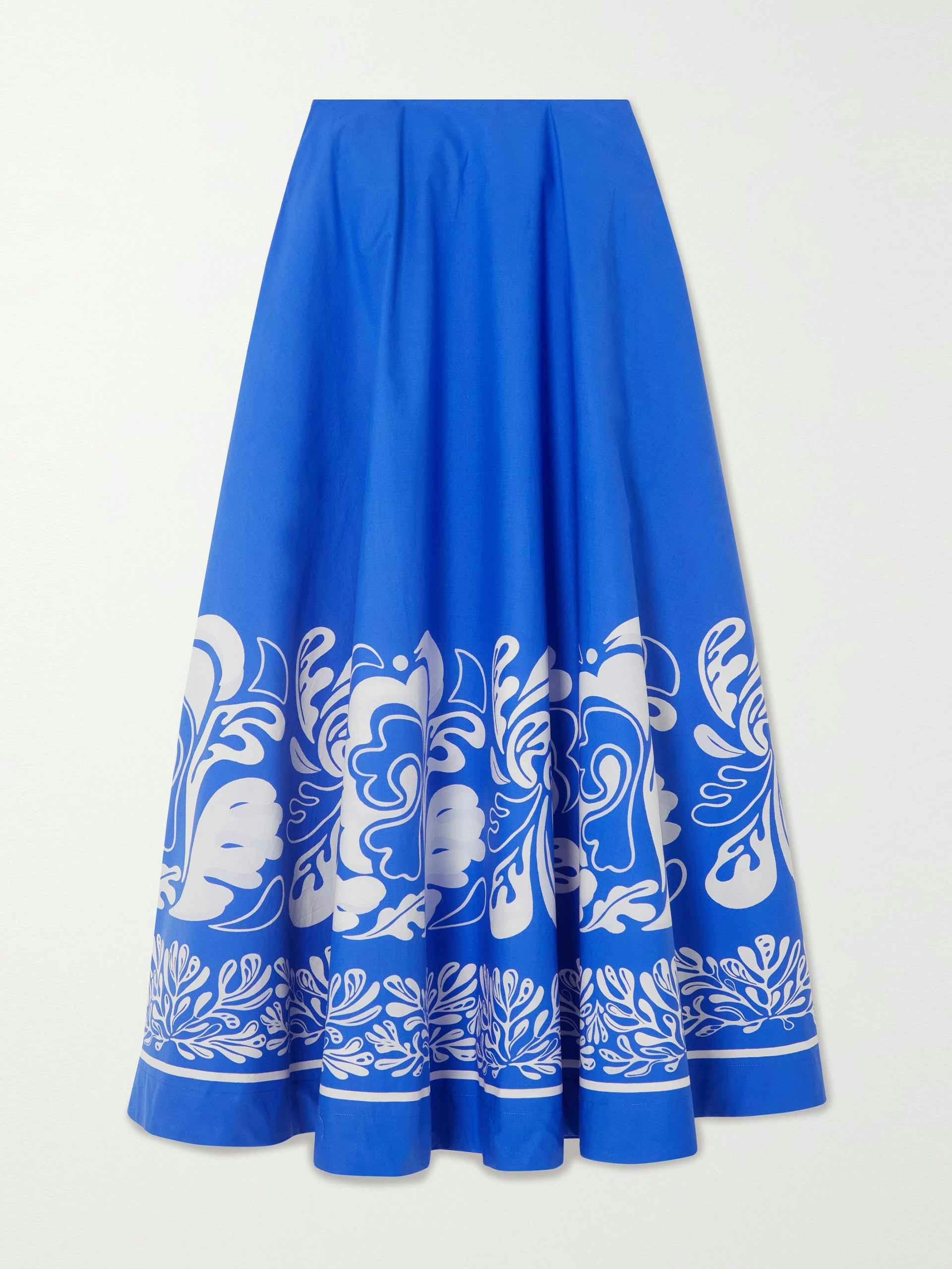 Blue printed  midi skirt