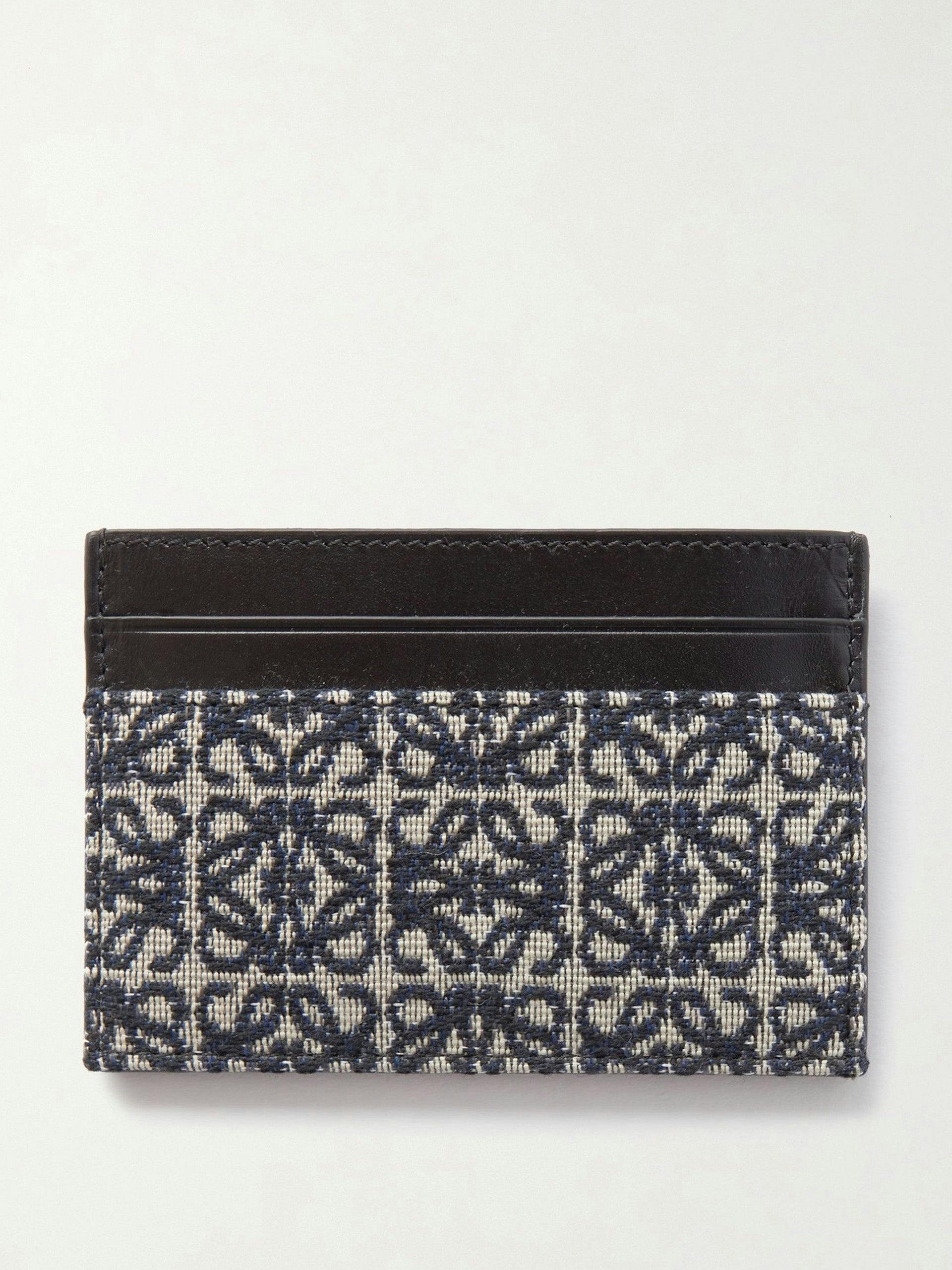 Anagram leather and canvas-jacquard cardholder