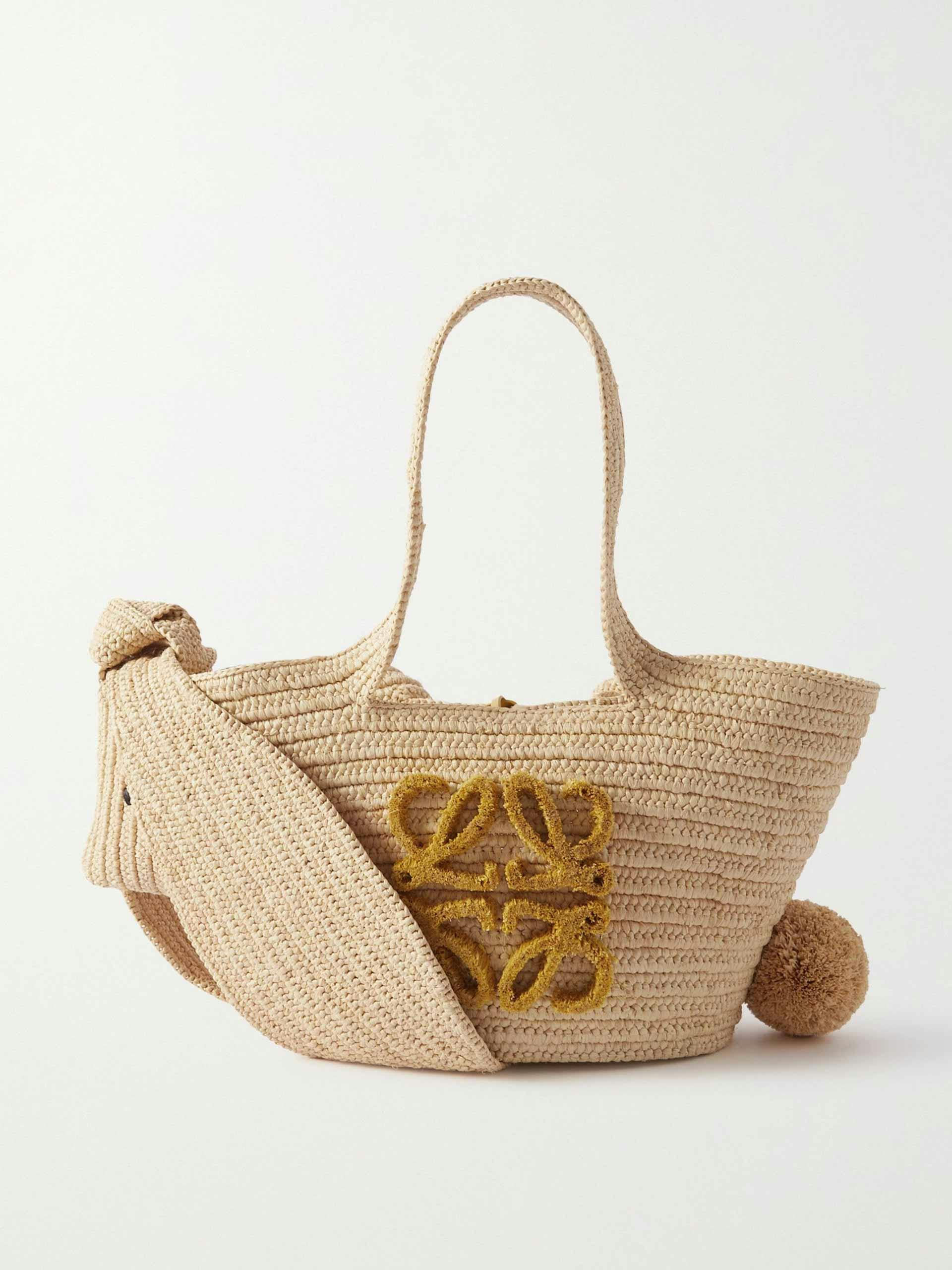 Bunny Basket small leather-trimmed raffia shoulder bag