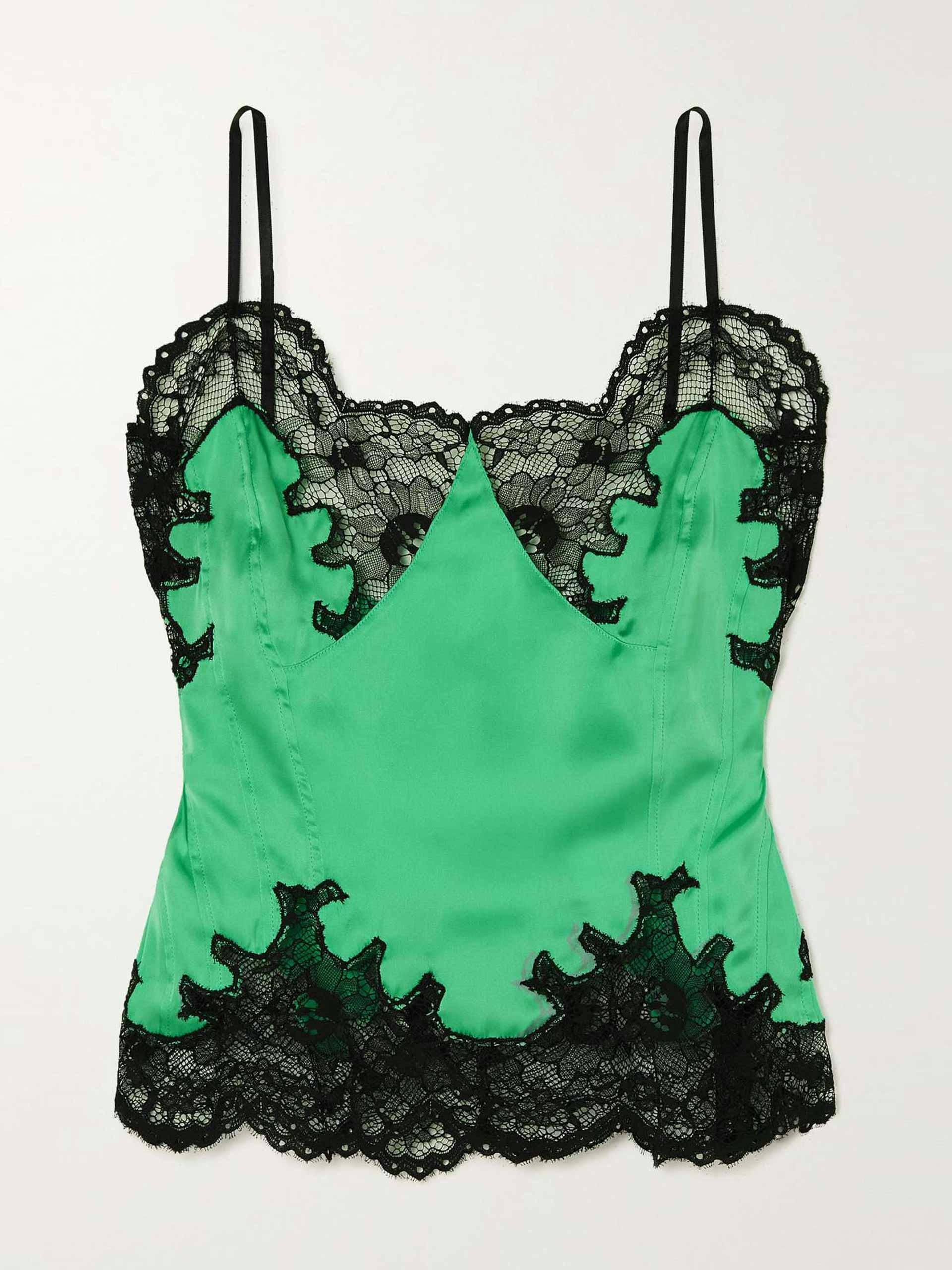 Green lace trimmed camisole