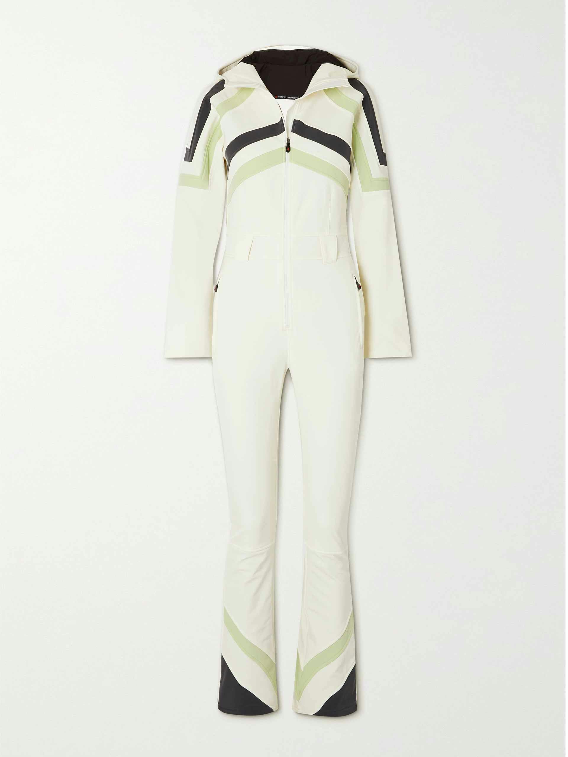 Hooded striped ski suit