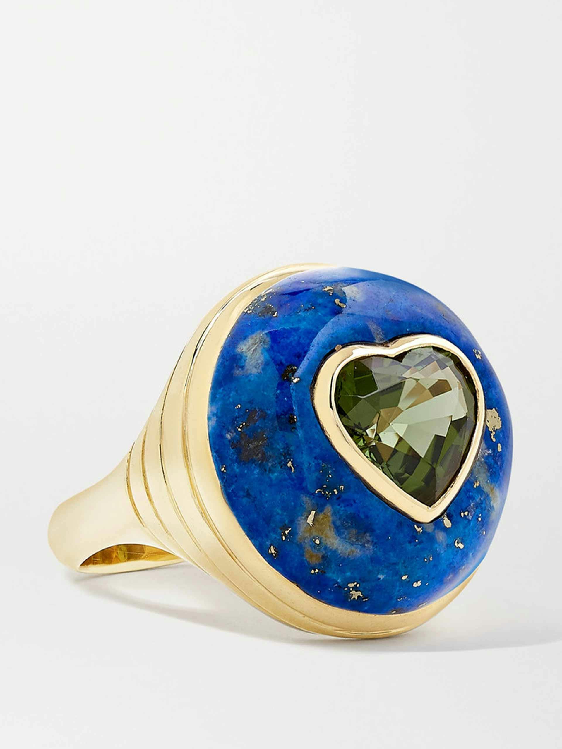 14-karat gold, lapis lazuli and tourmaline ring