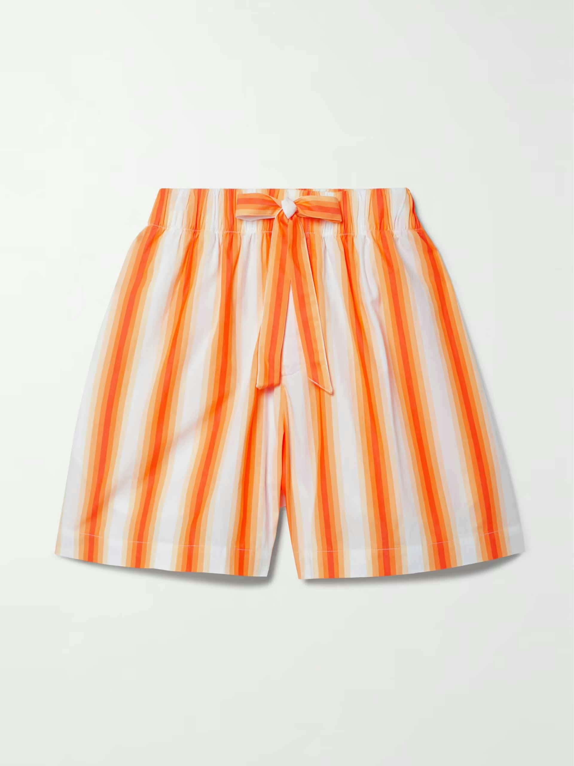 Orange stripe organic cotton-poplin shorts