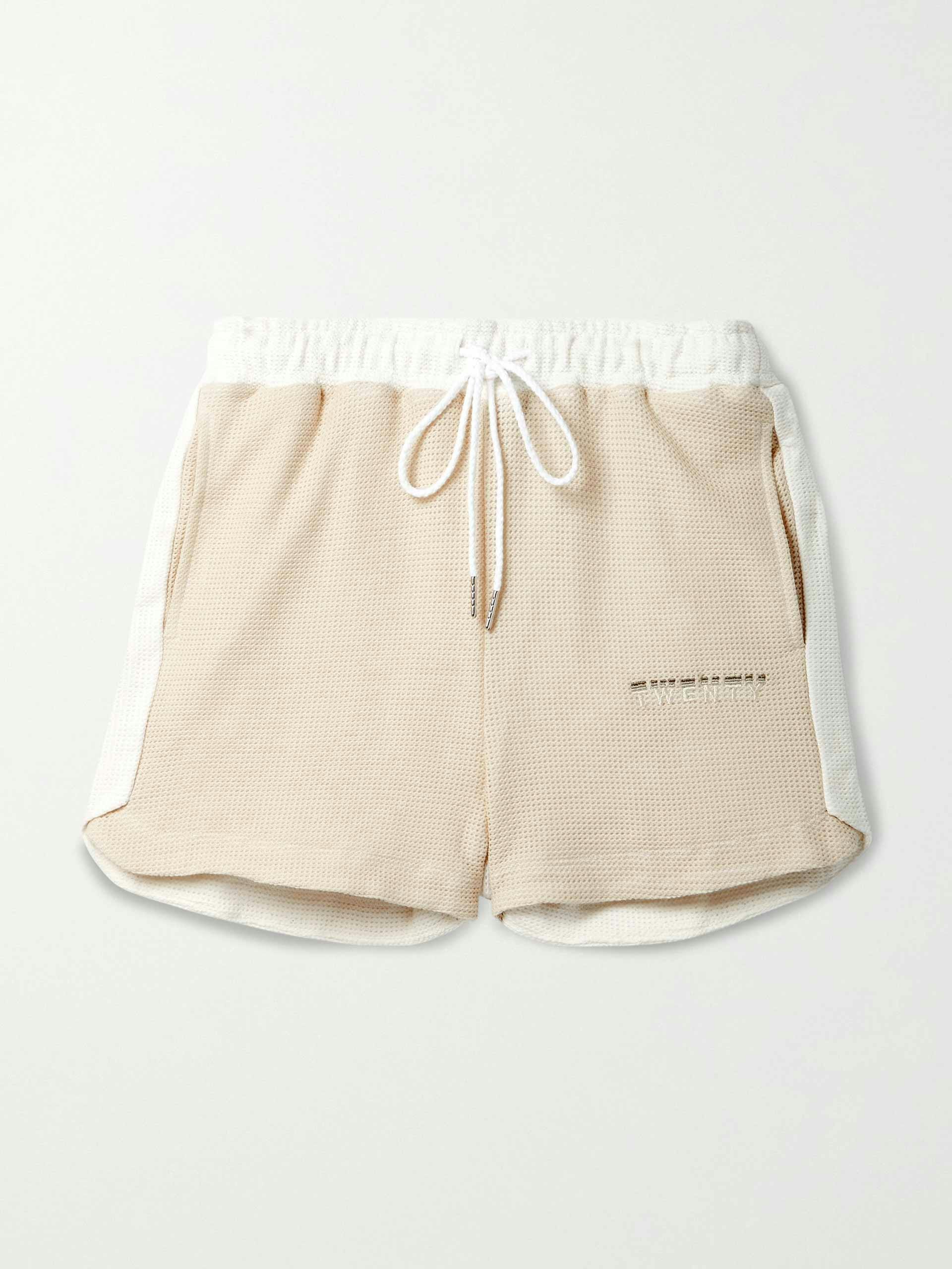 Beige two-tone mesh shorts