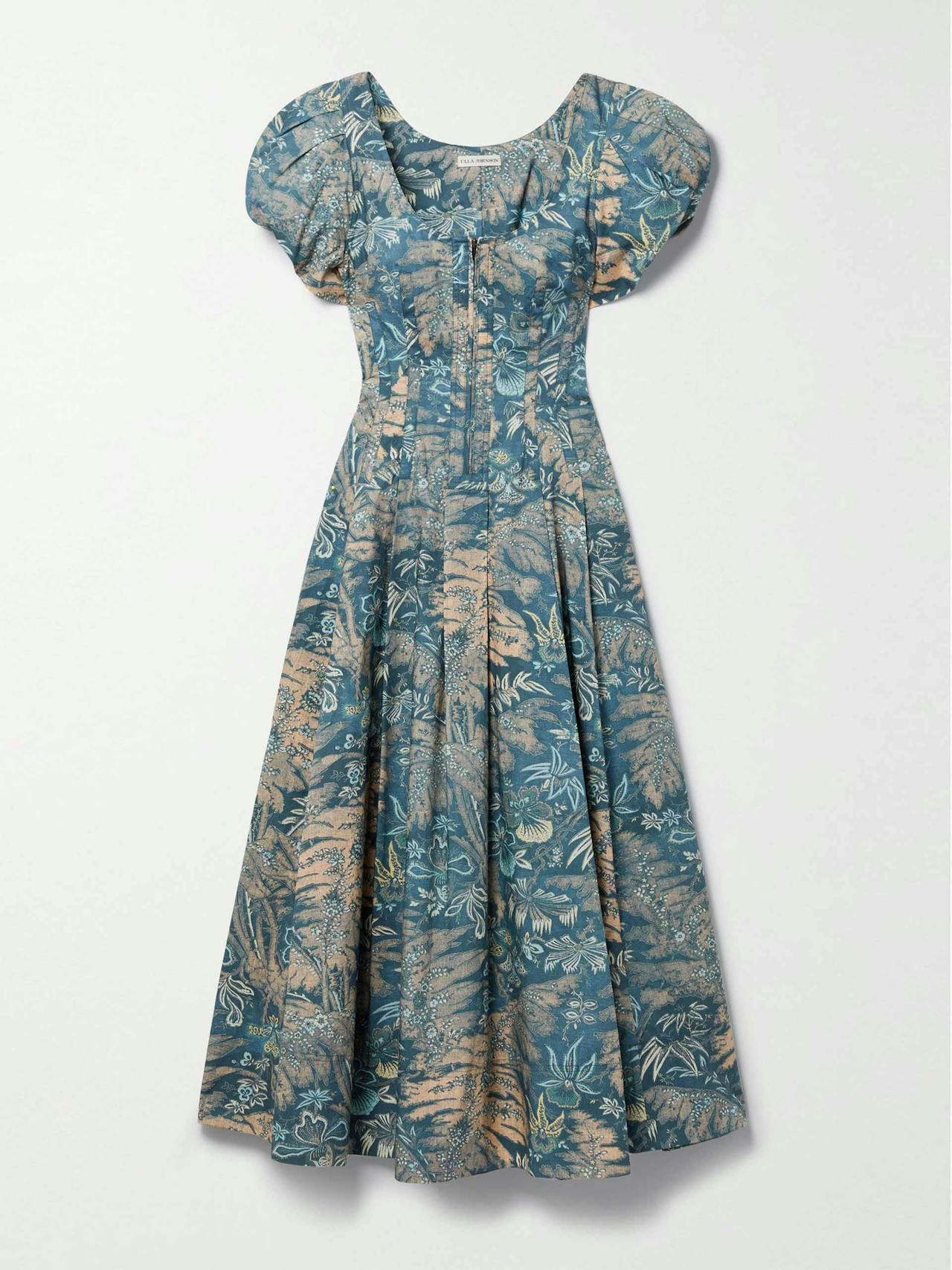 Pleated printed midi dress