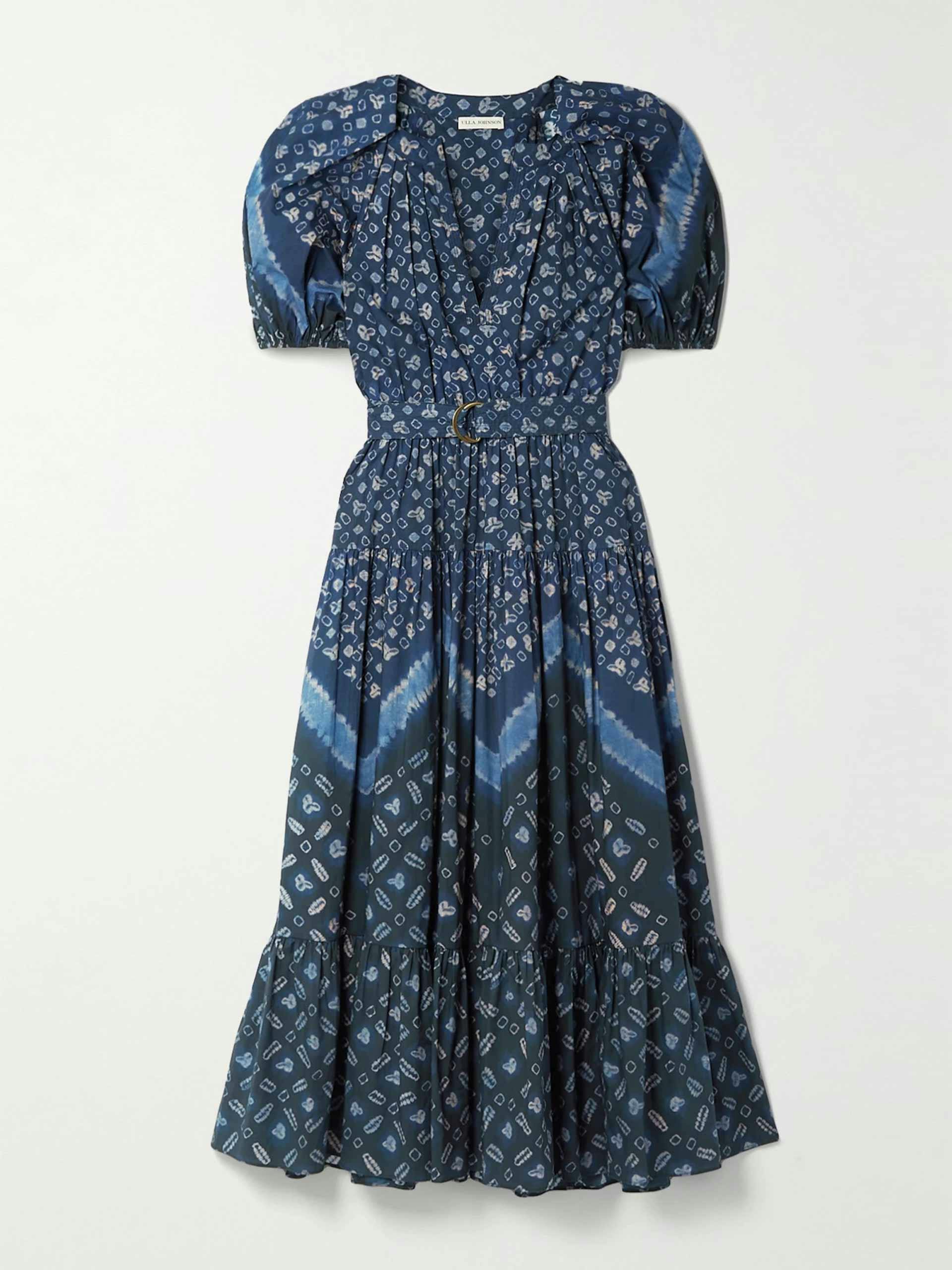 Belted printed cotton-poplin midi dress