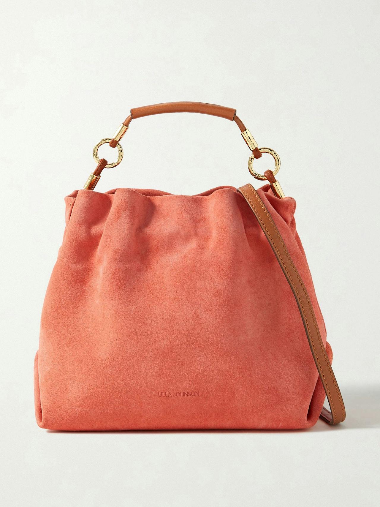 Remy Mini ruched leather-trimmed suede bucket bag