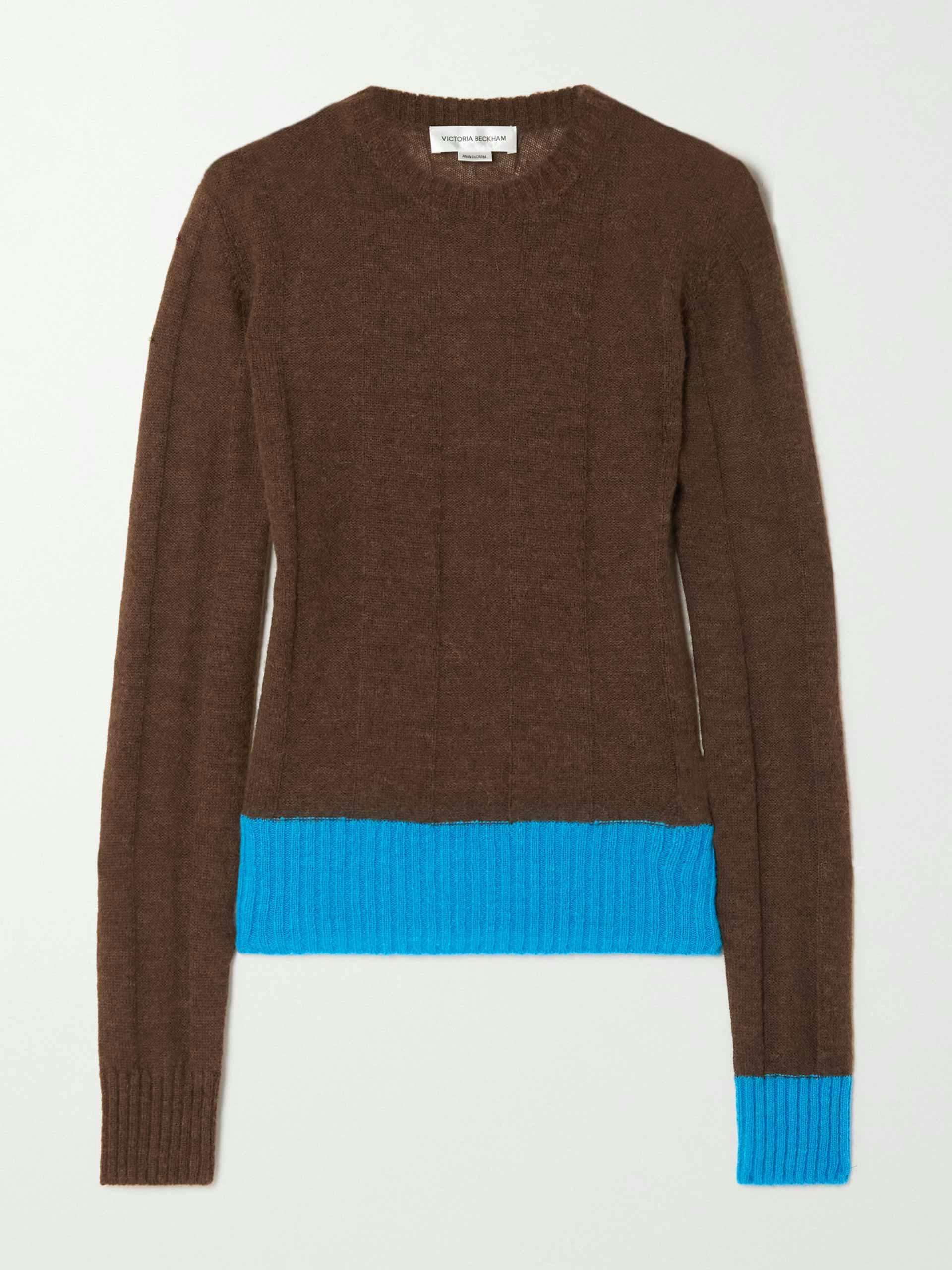 Brown two-tone alpaca-blend sweater