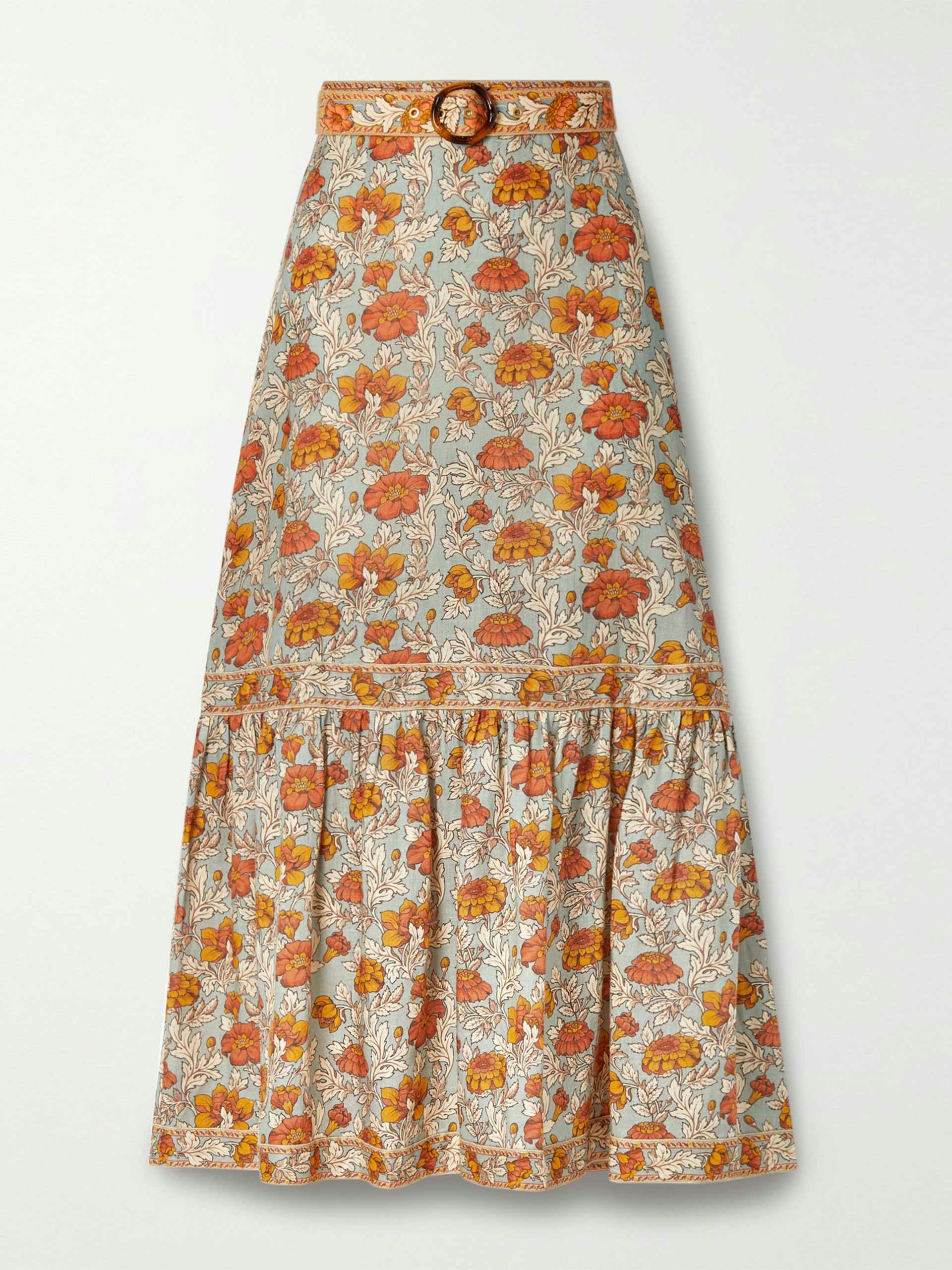 Belted floral skirt