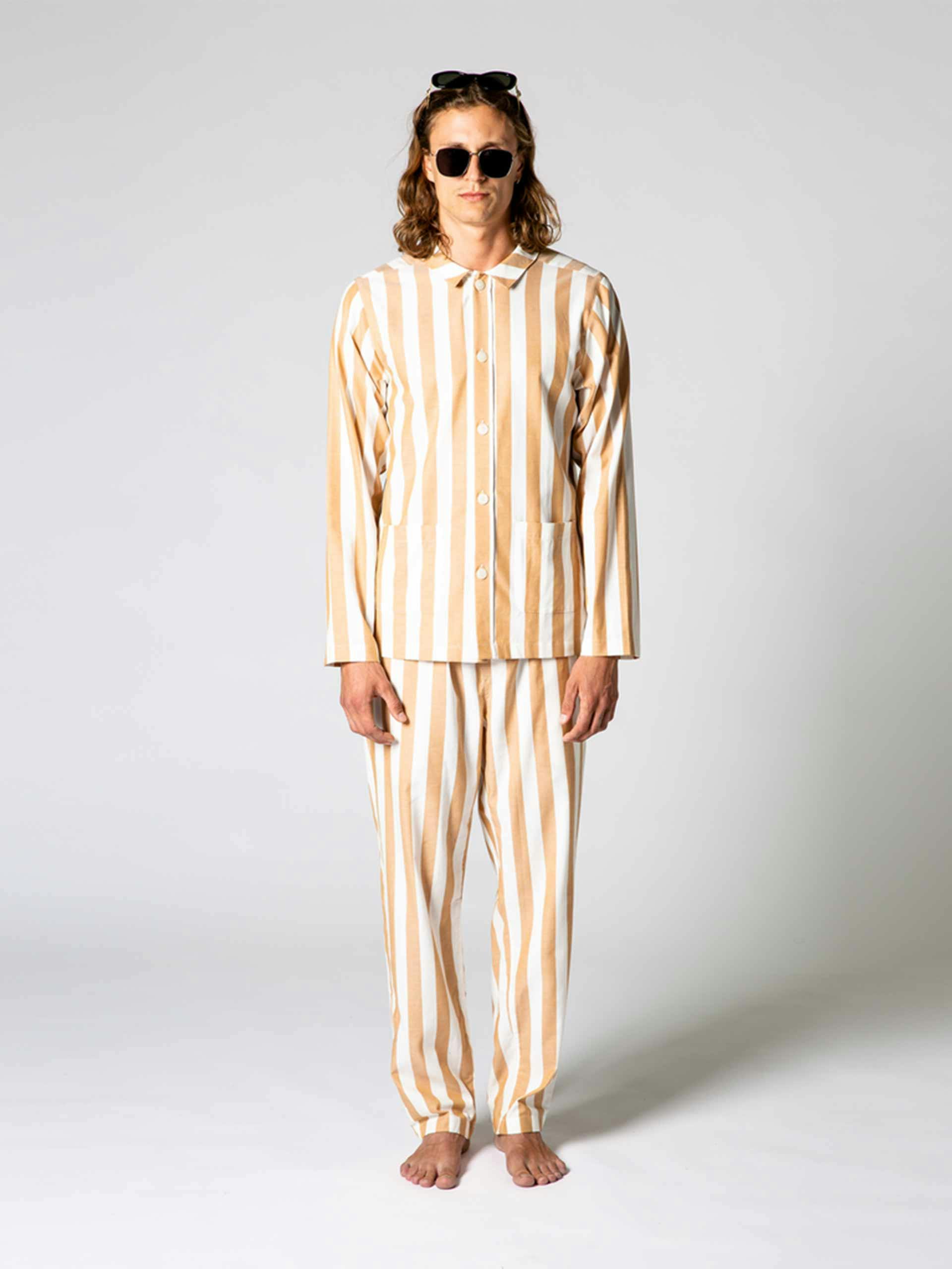Mustard and white striped cotton pyjamas