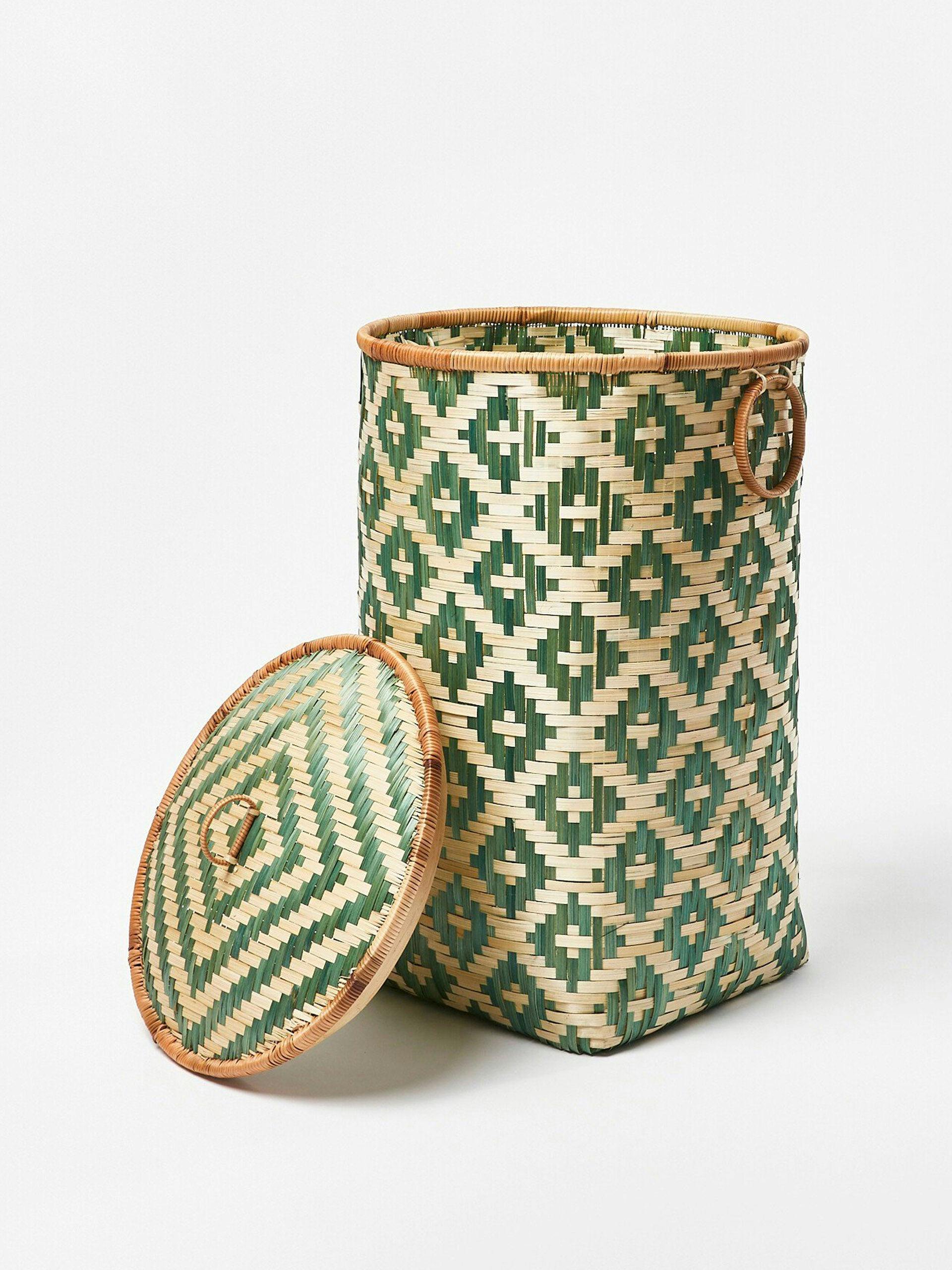 Woven bamboo laundry basket