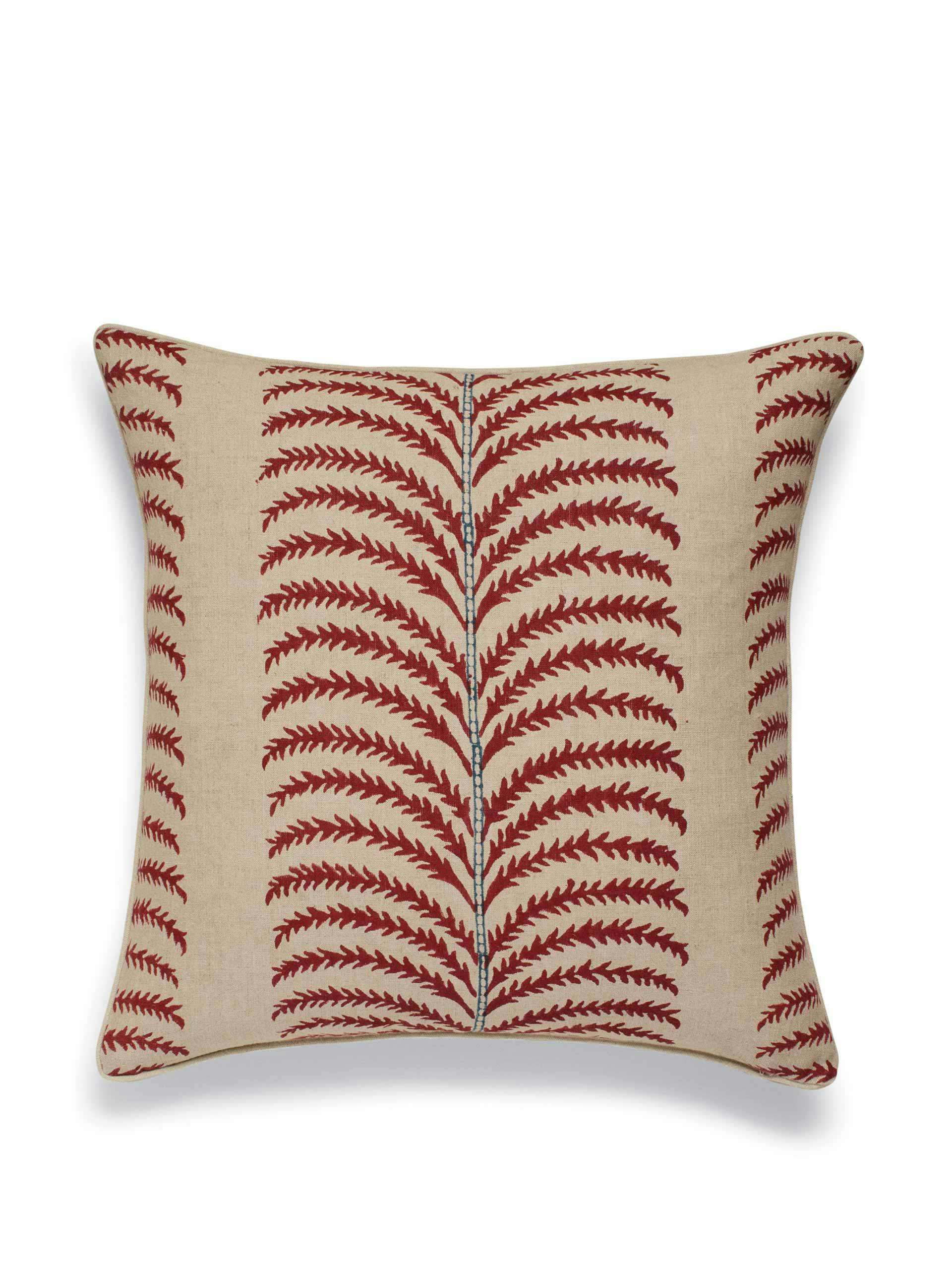 Red fern fronds printed cushion cover