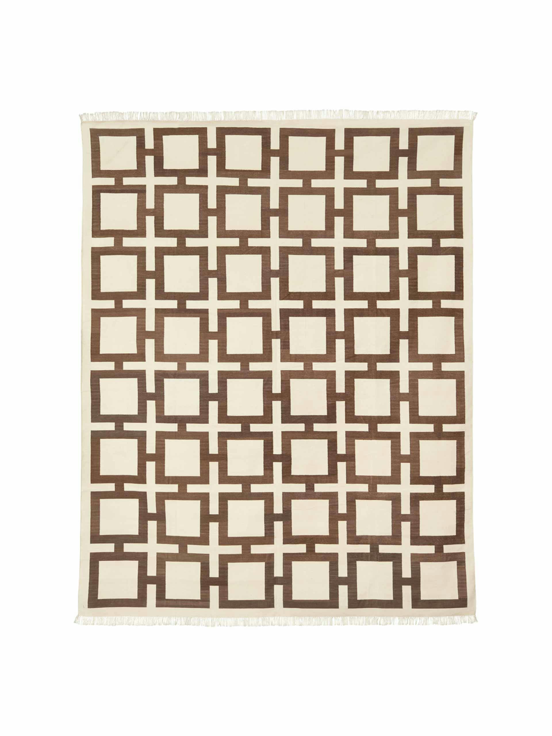 Cream and brown square design rug