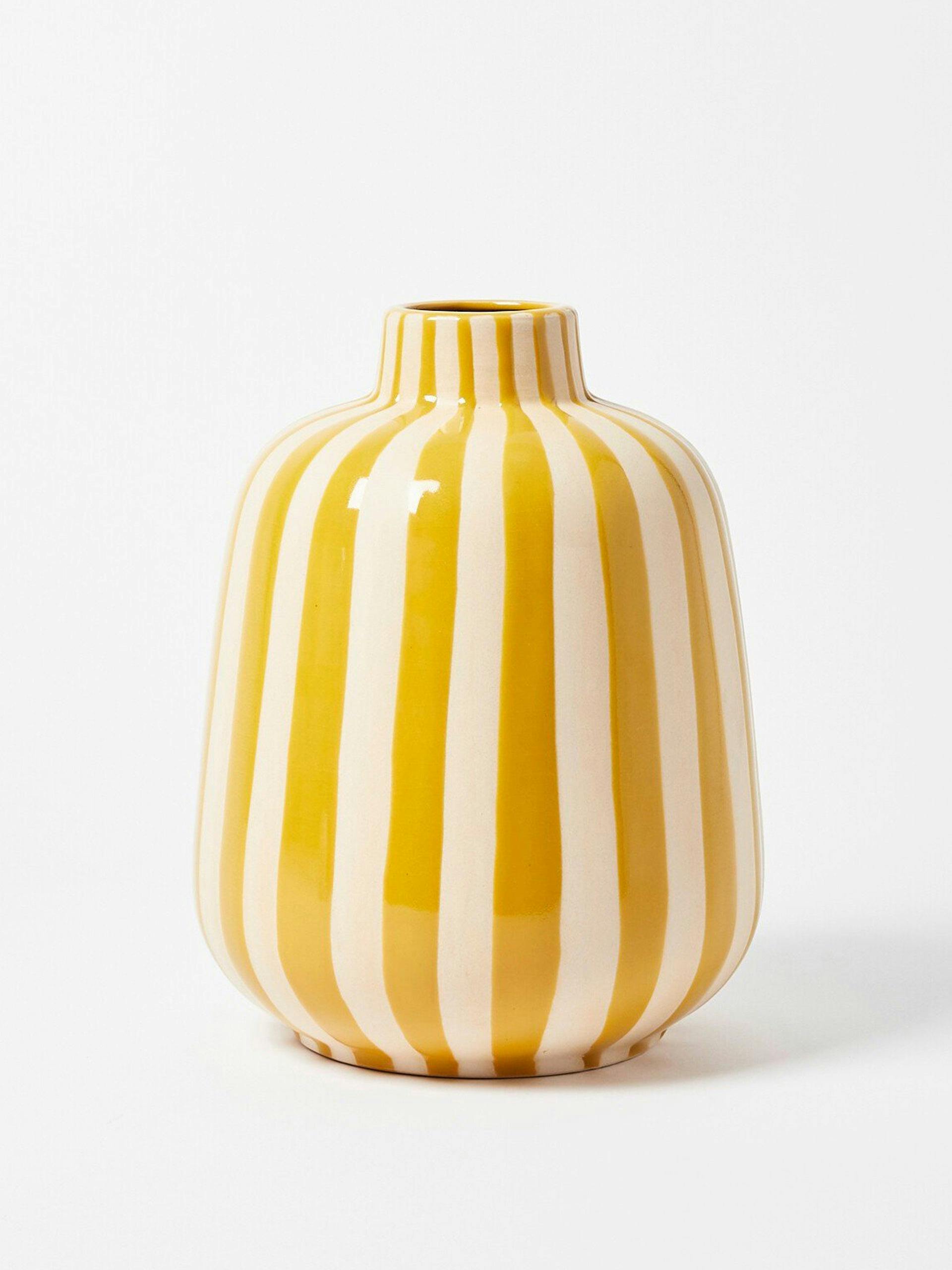 Yellow striped ceramic vase