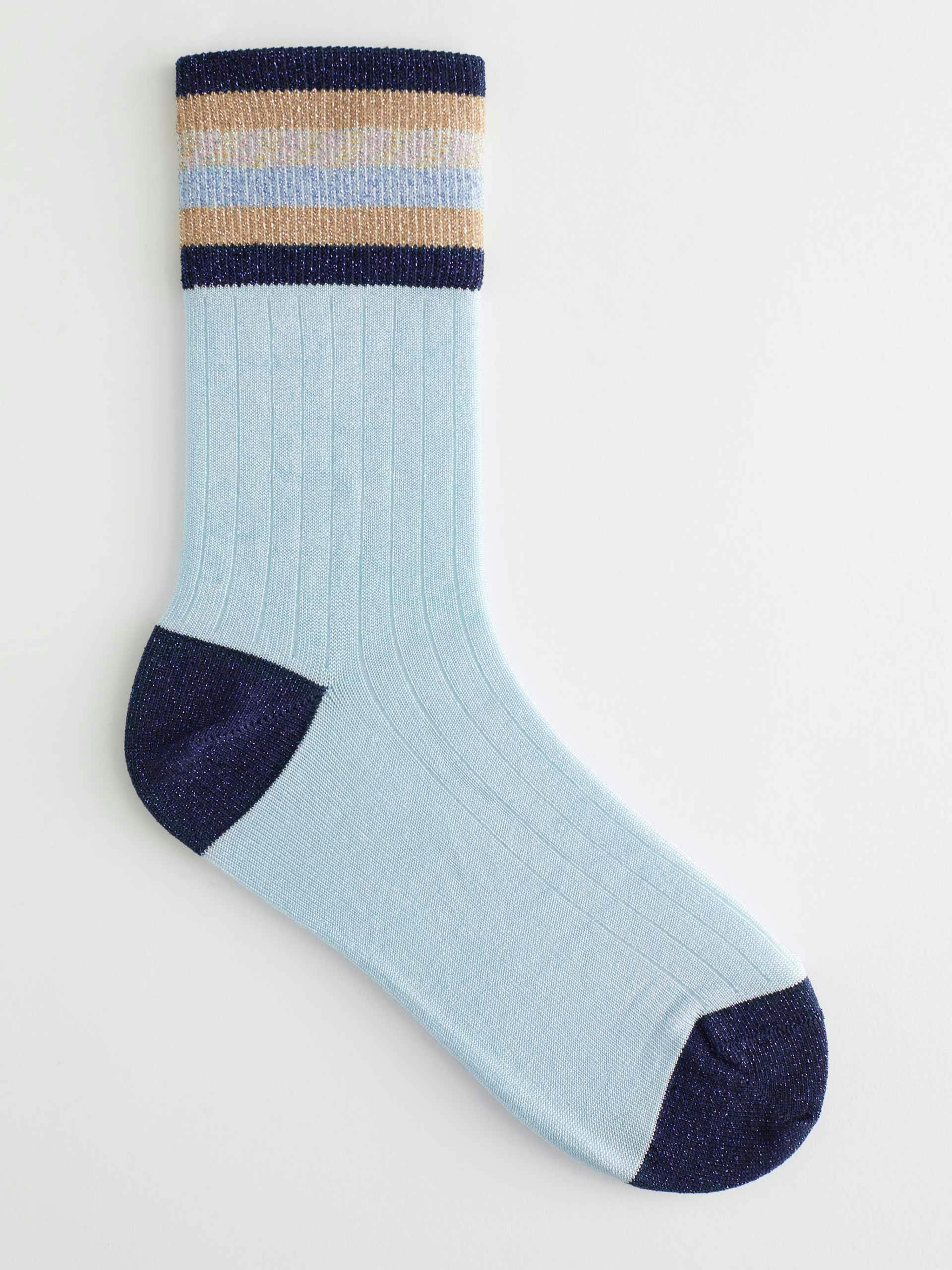 Blue ribbed glitter socks
