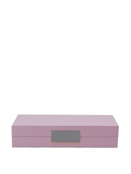 Beautiful lacquered pink jewellery box by Addison Ross. Features a silver plated clasp and matching hinges and lined in cream suede | Collagerie.com