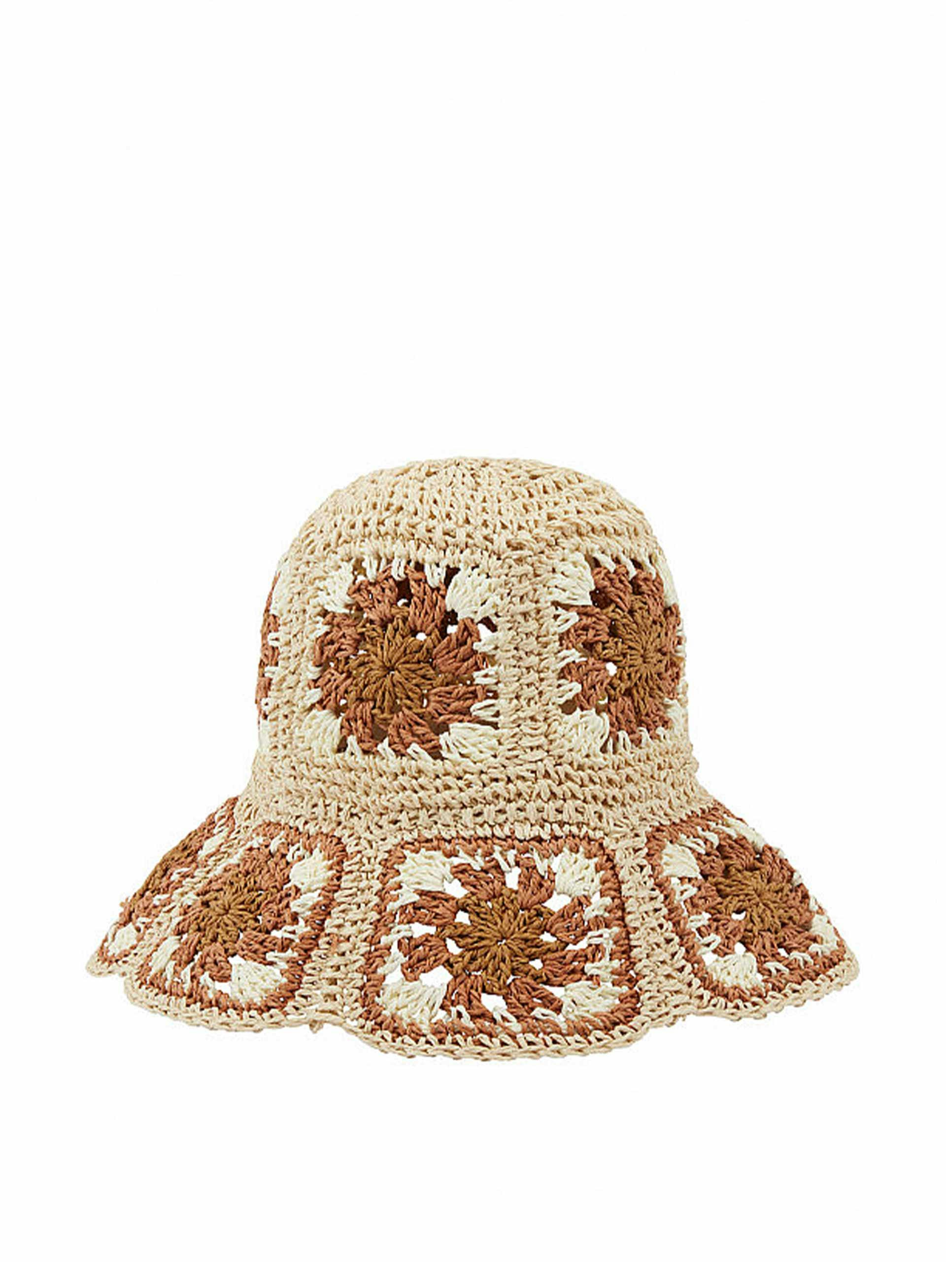 Neutral and orange flower crochet bucket hat
