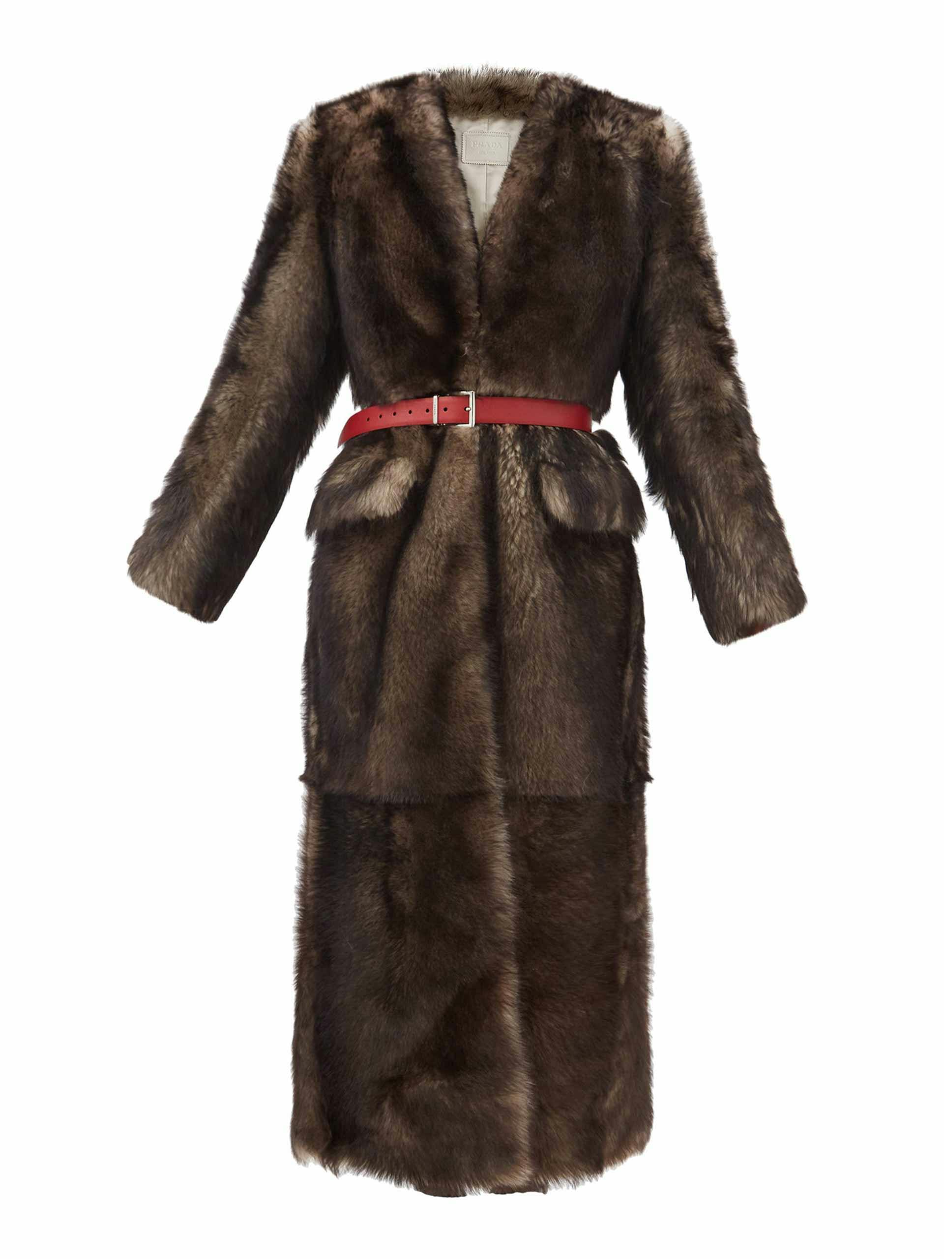 Single-breasted belted shearling coat