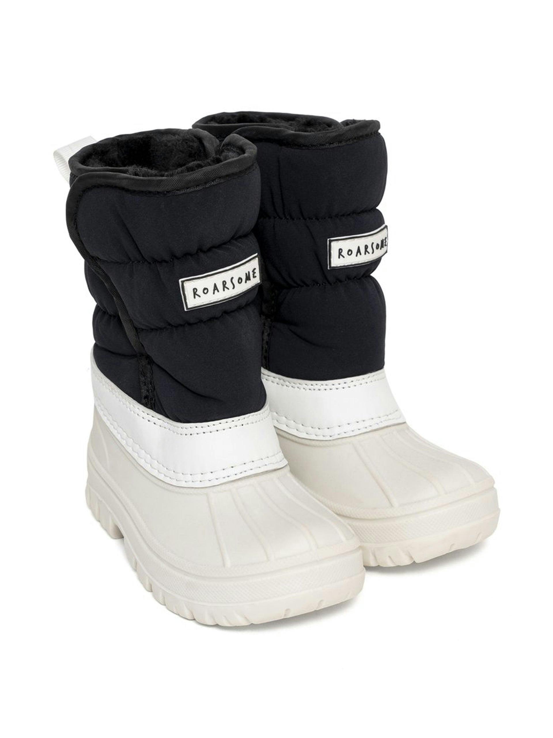 Black and white snow boots