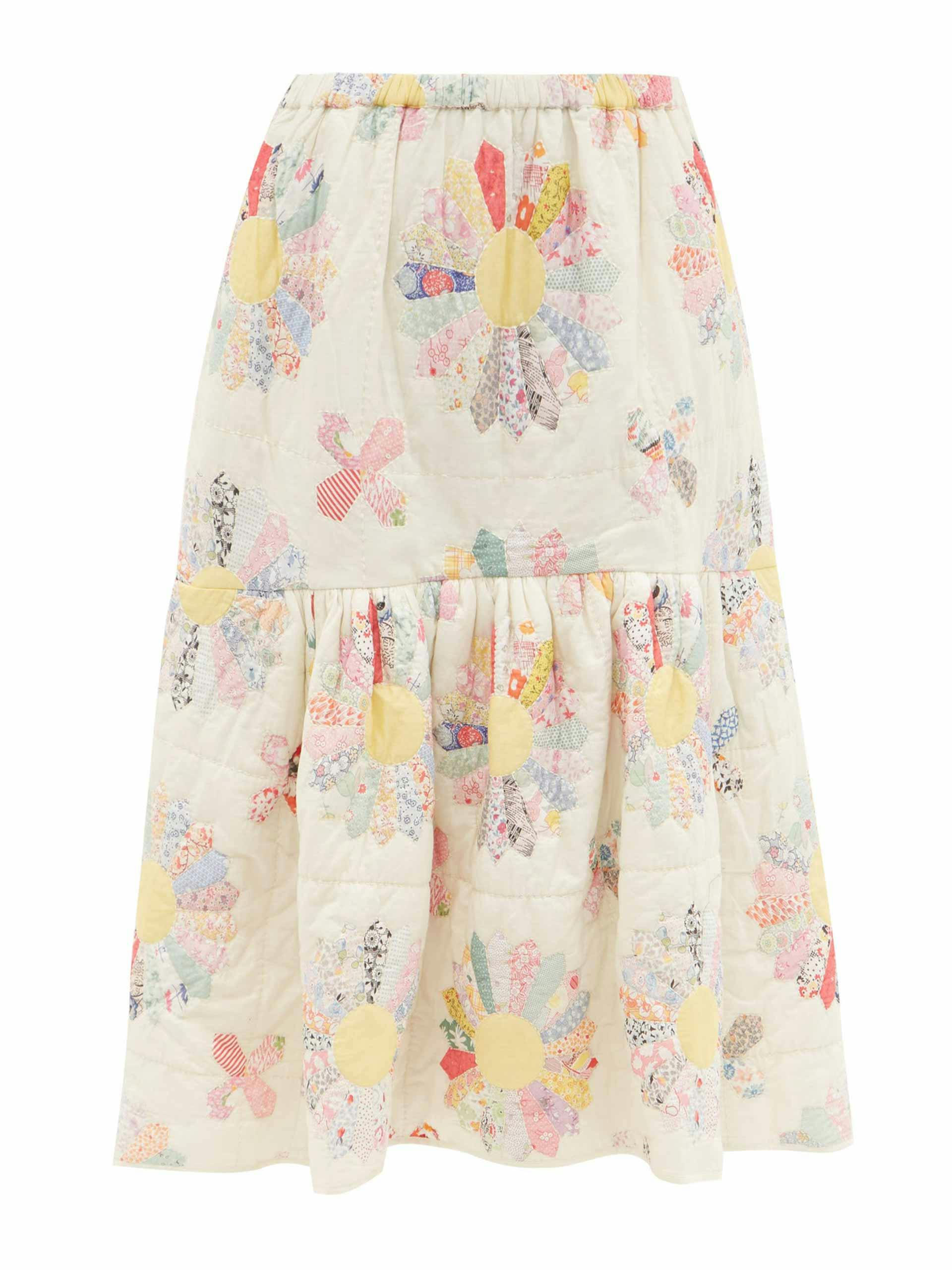 Ivory cotton and pastel quilted skirt