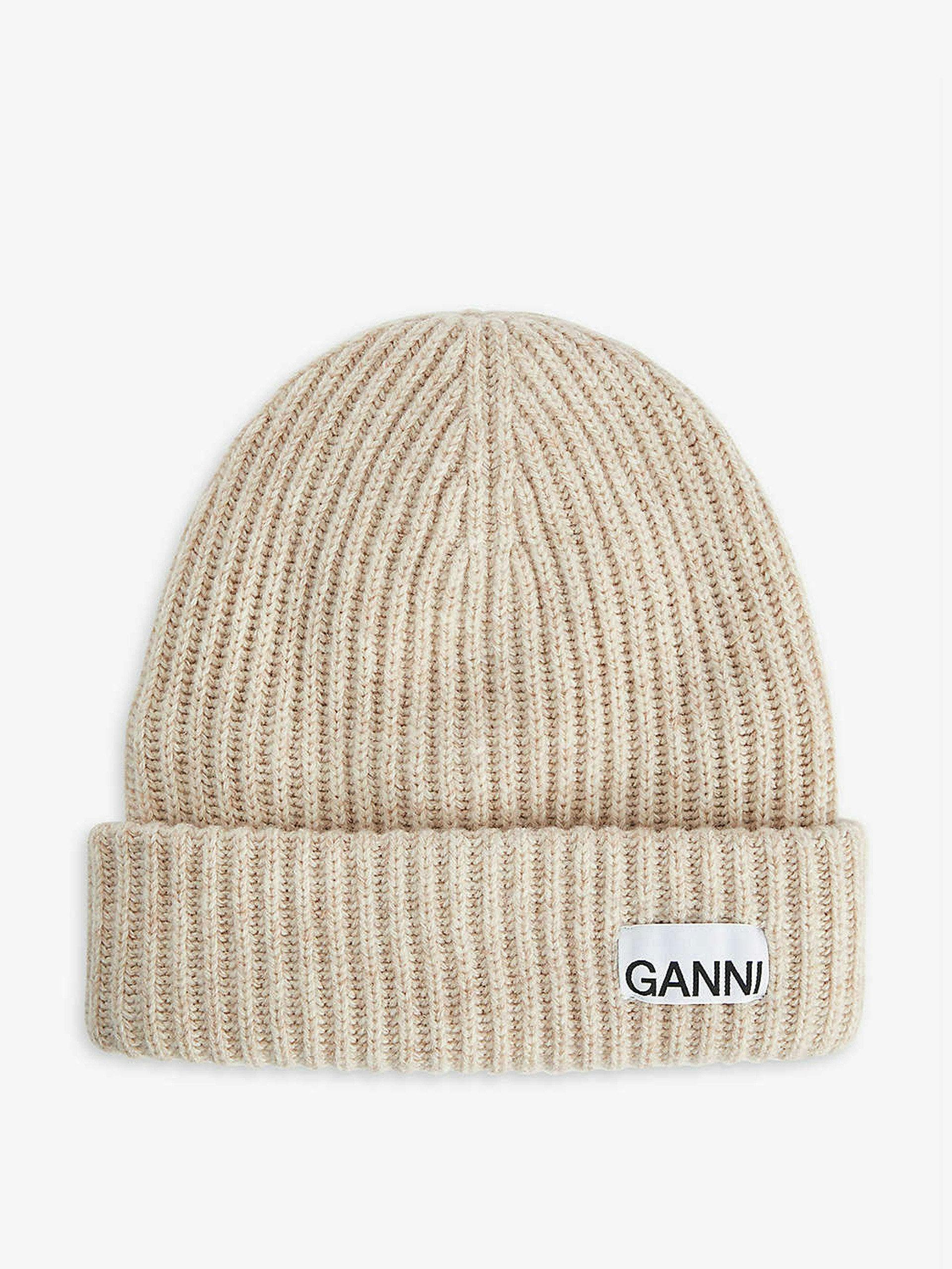 Logo-patch ribbed-knitted beanie