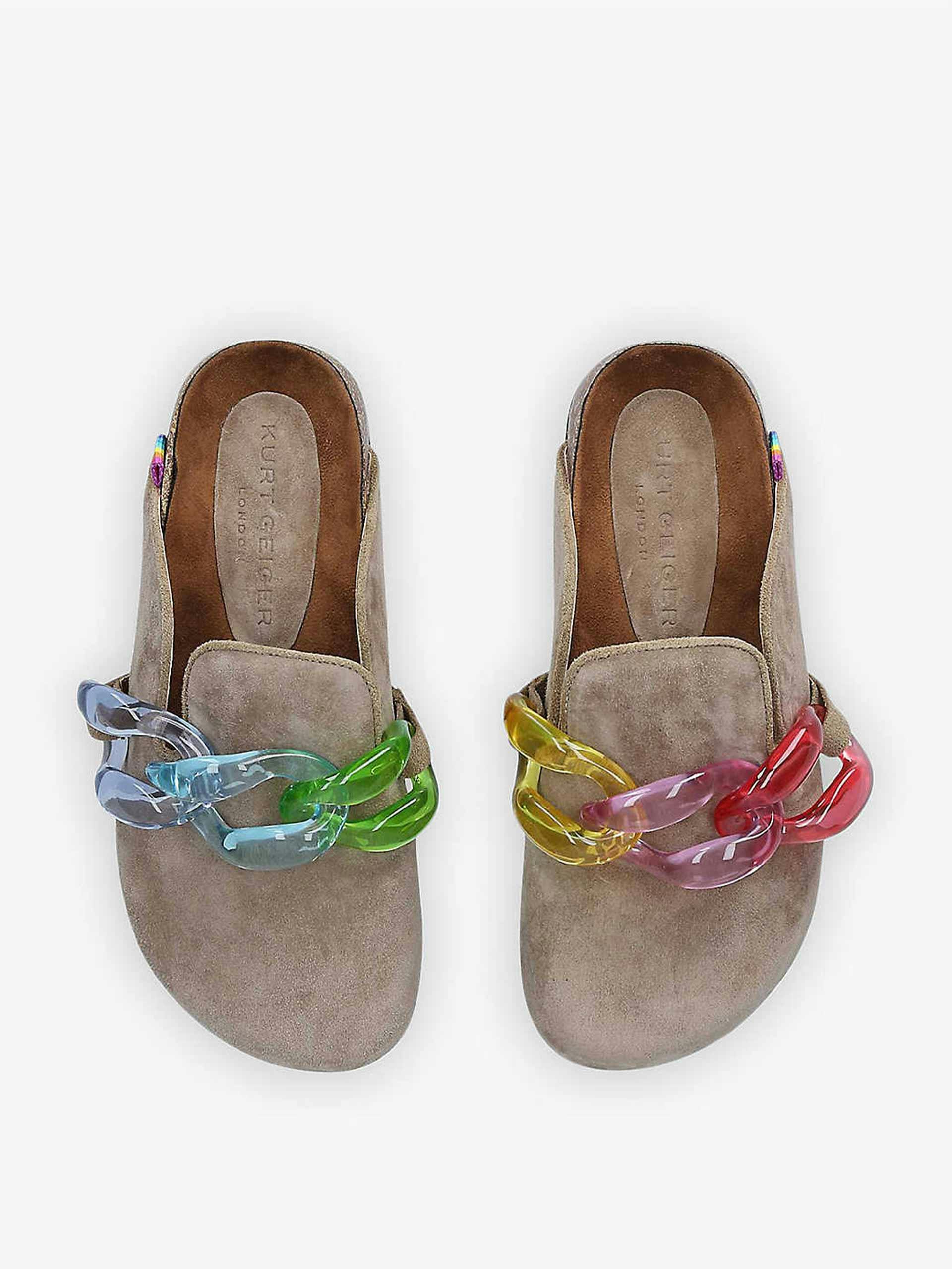 Rainbow-chain leather mules