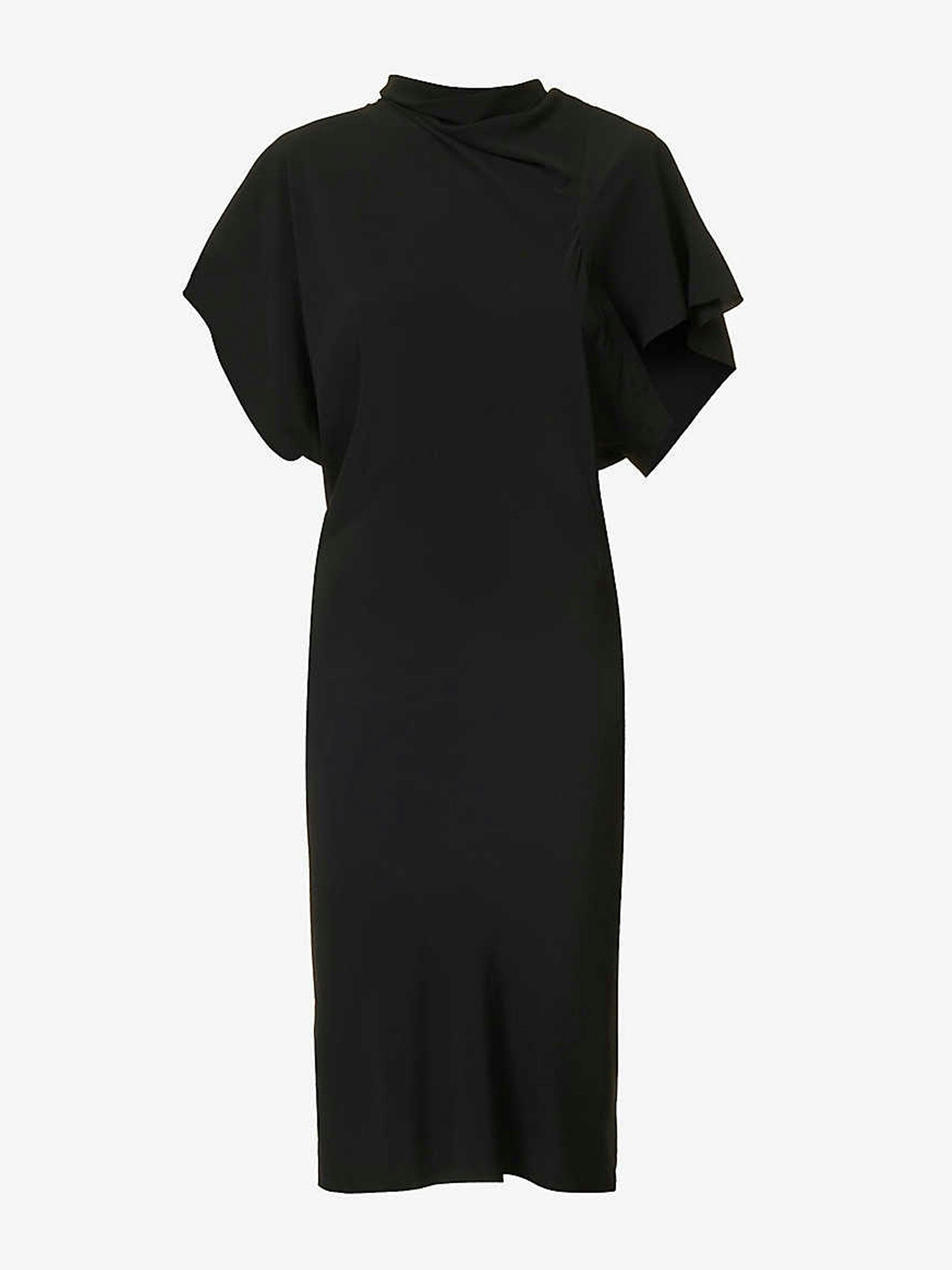 Black asymmetric relaxed-fit crepe-woven midi dress