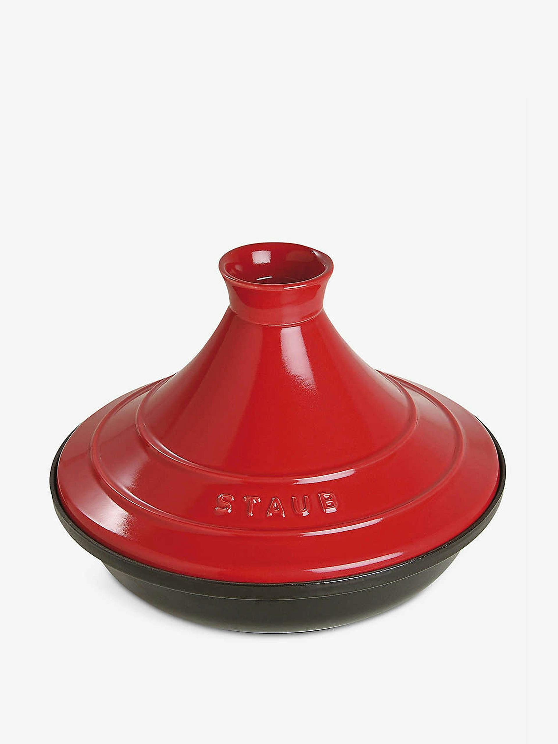 Red cast-iron tagine pot