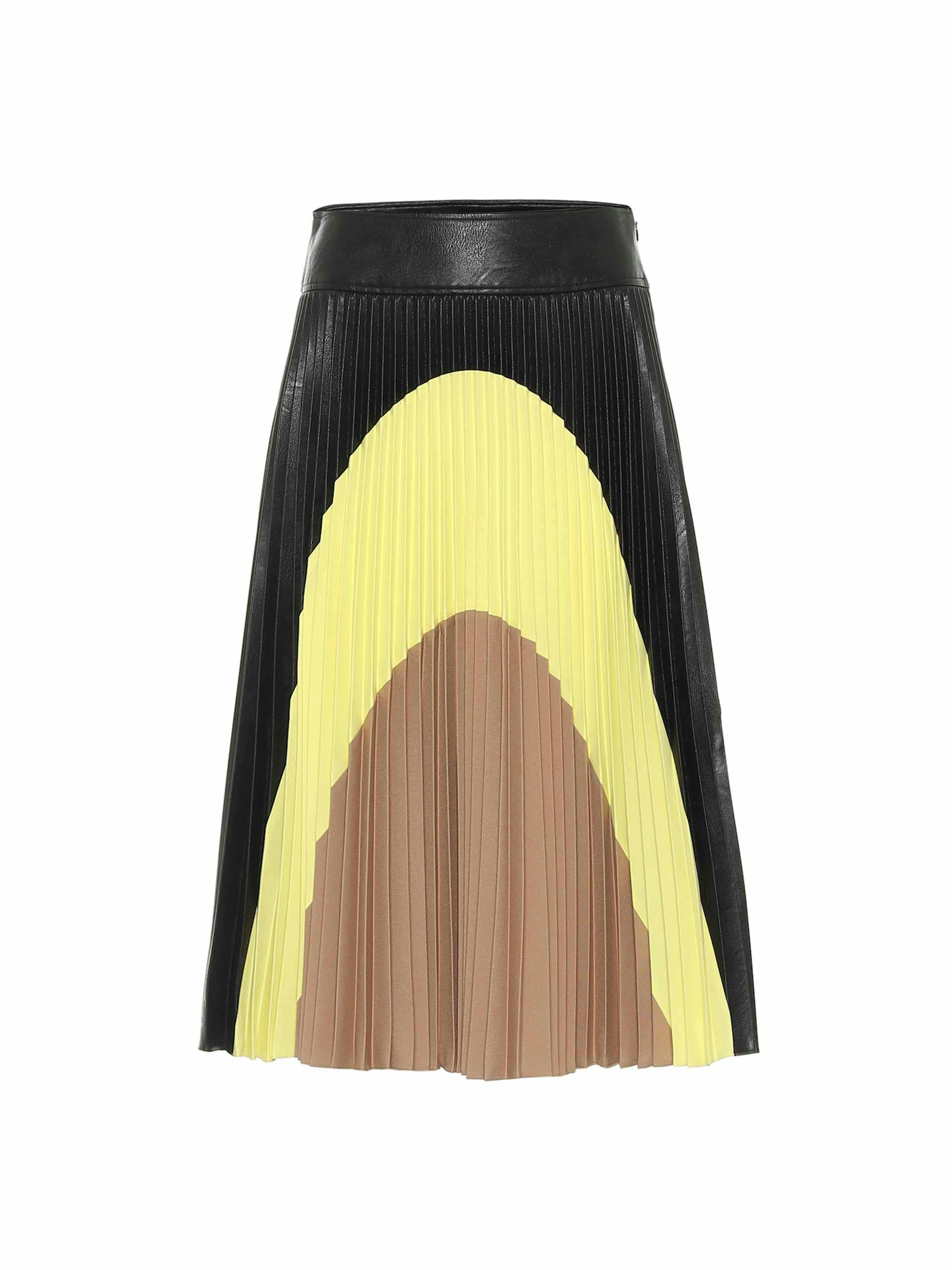 Yellow and black pleated midi skirt