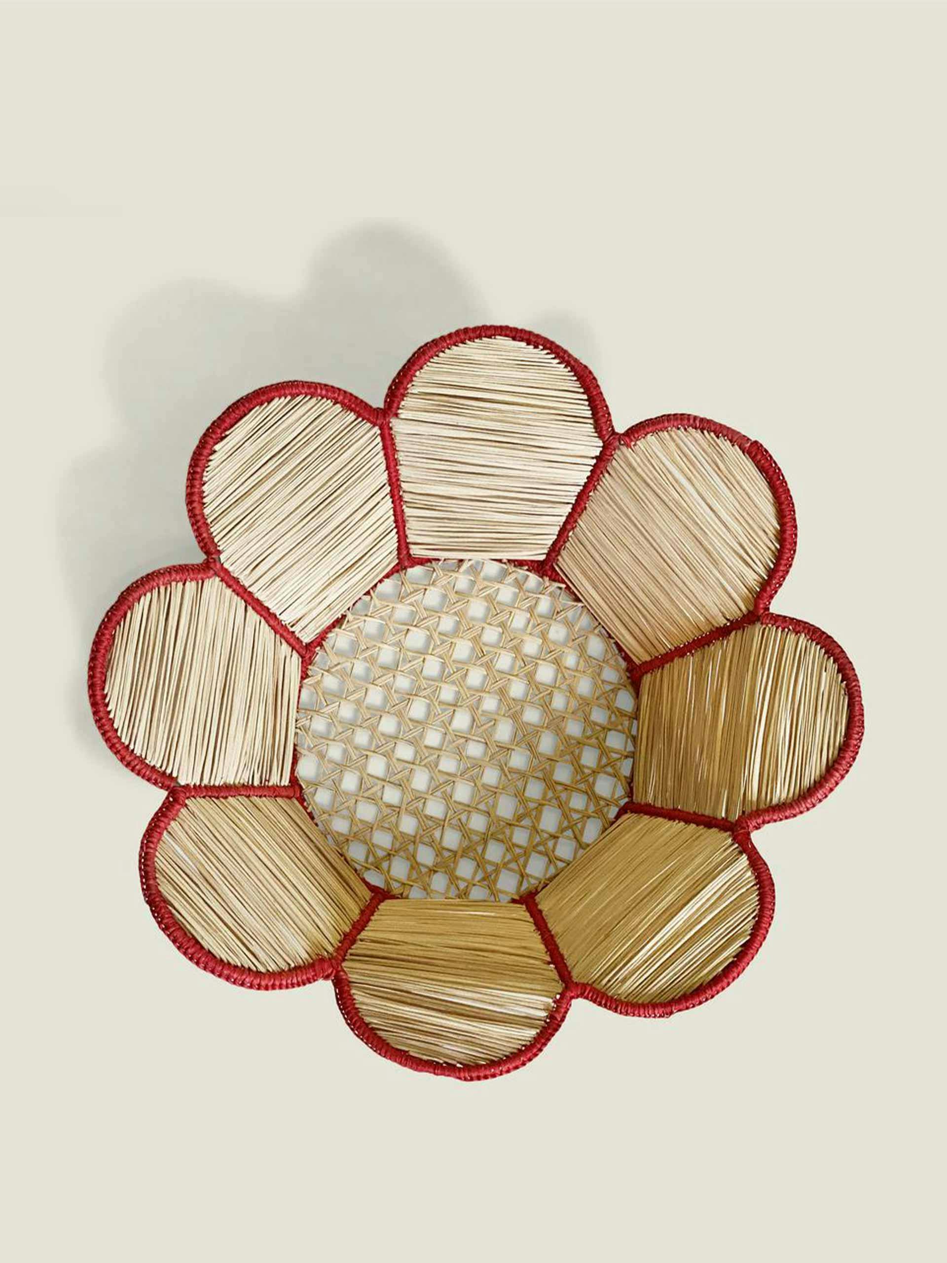 Red-trim scalloped woven bowl