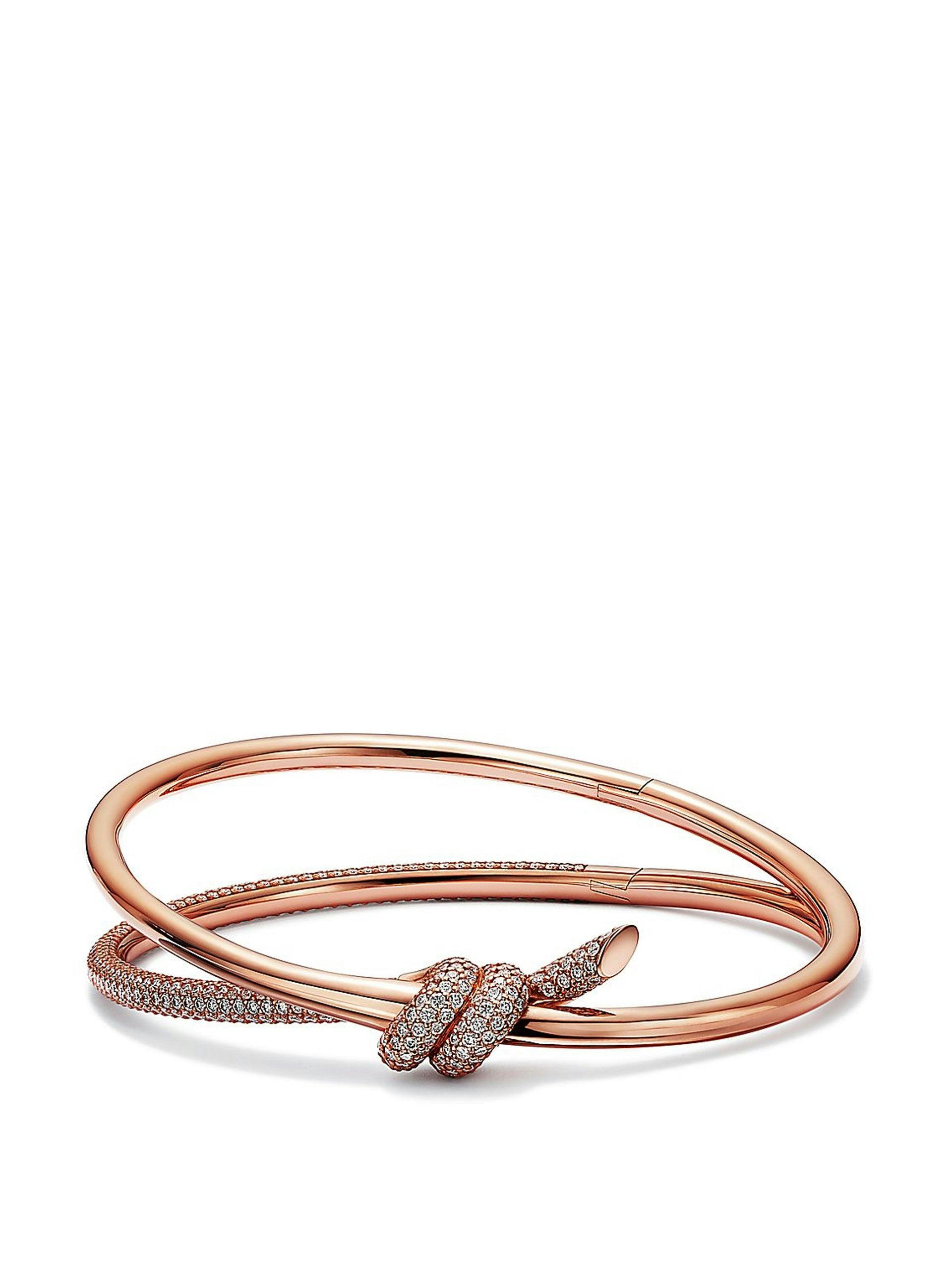 Rose gold diamond detail hinged knot bracelet