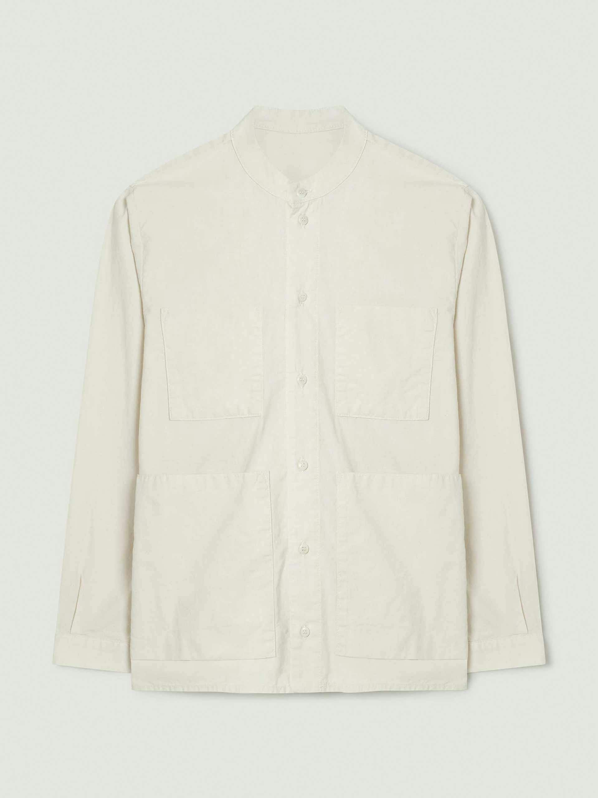 Cream collarless cotton overshirt