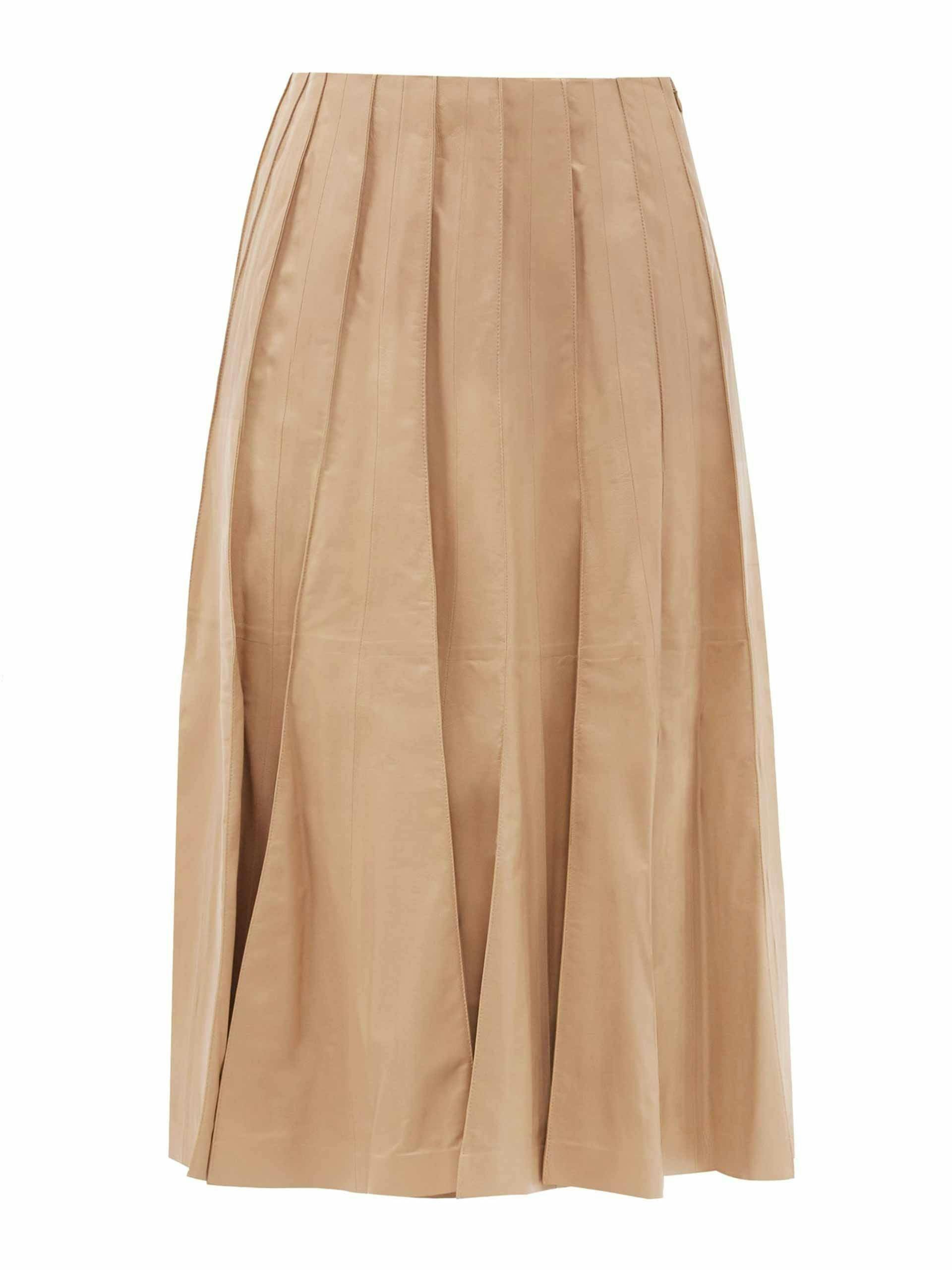 Pleated leather midi skirt