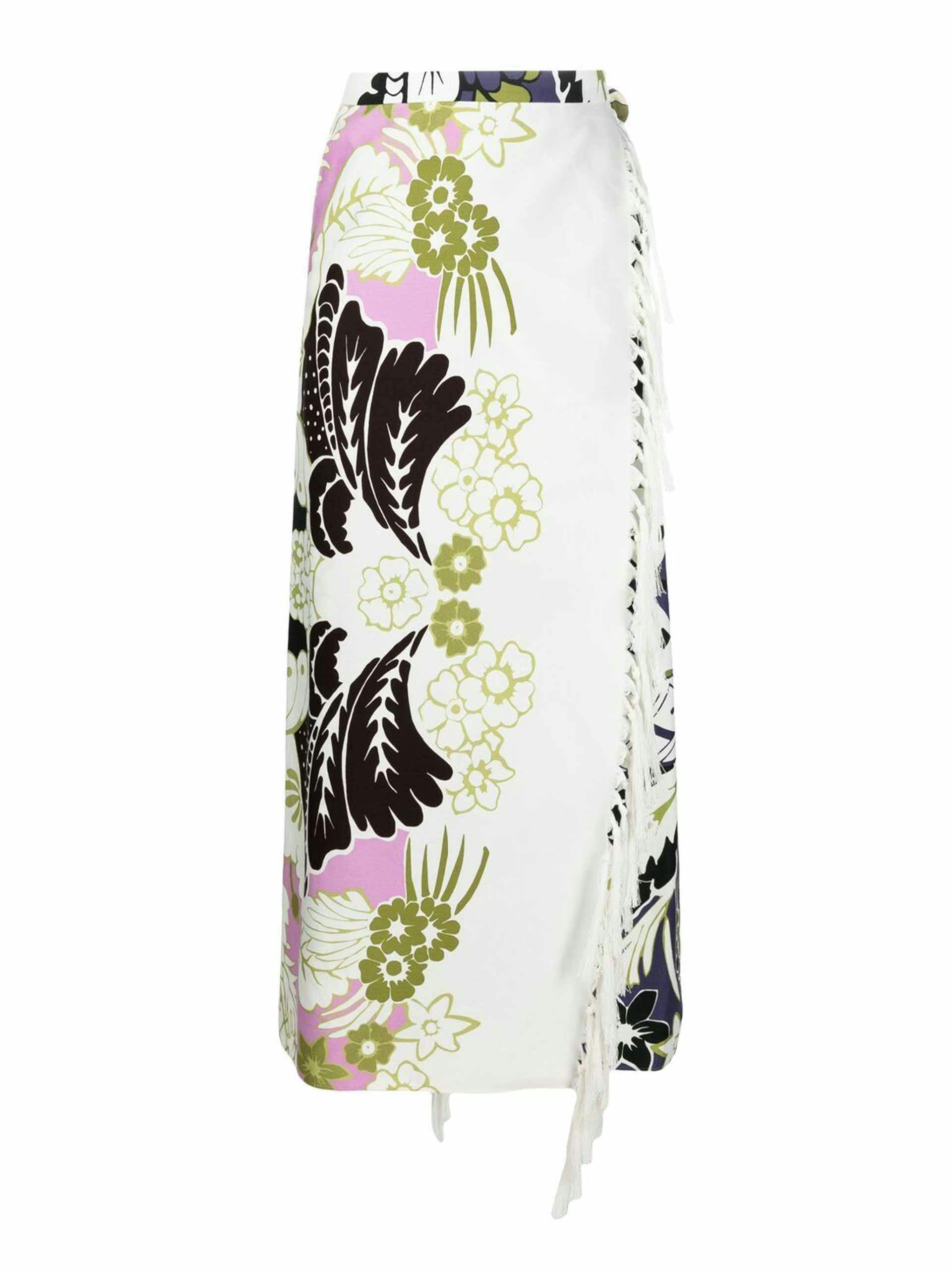 Printed cotton-twill wrap midi skirt