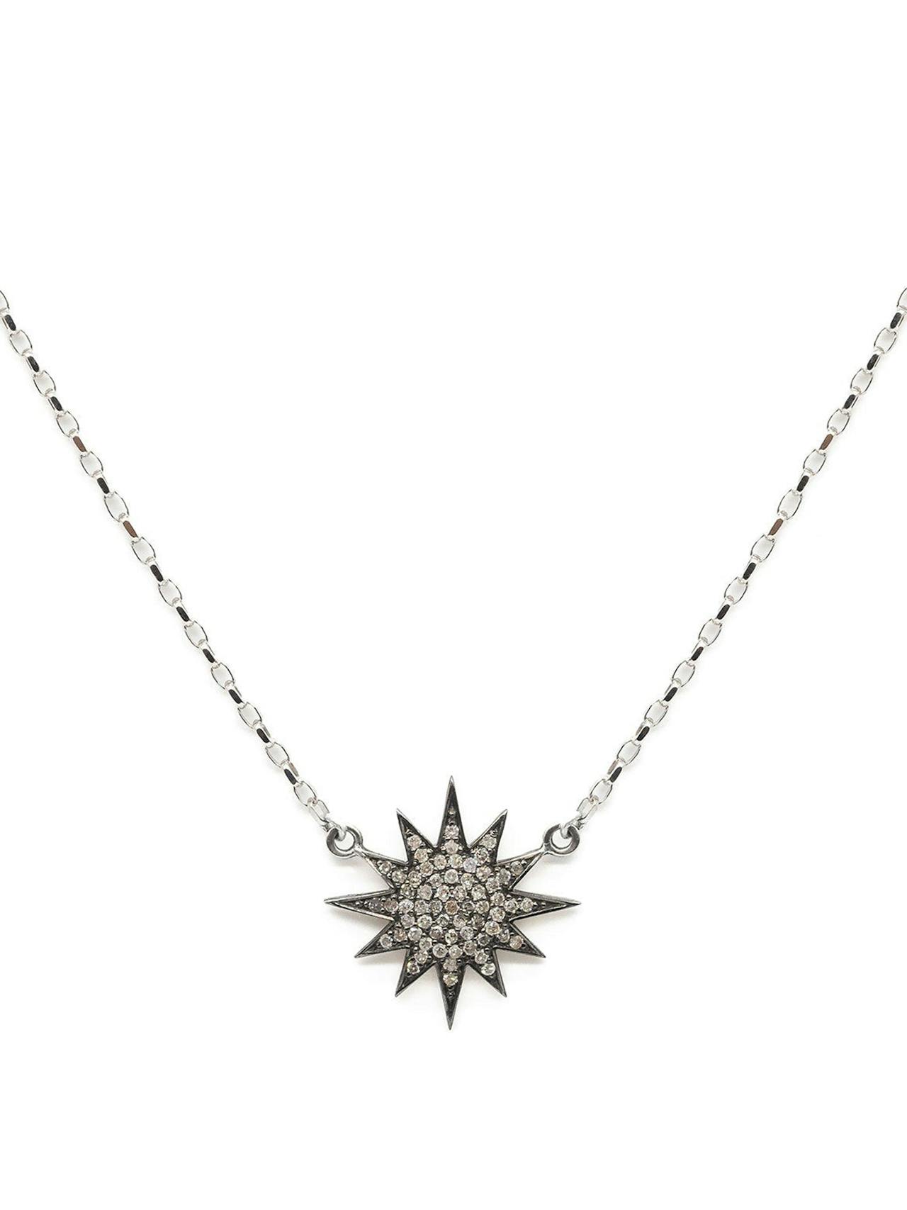 Diamond and white gold starburst necklace