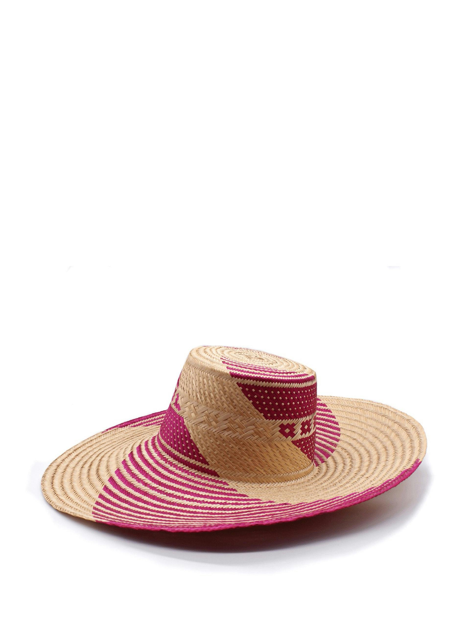 Fuchsia wide-brim straw hat