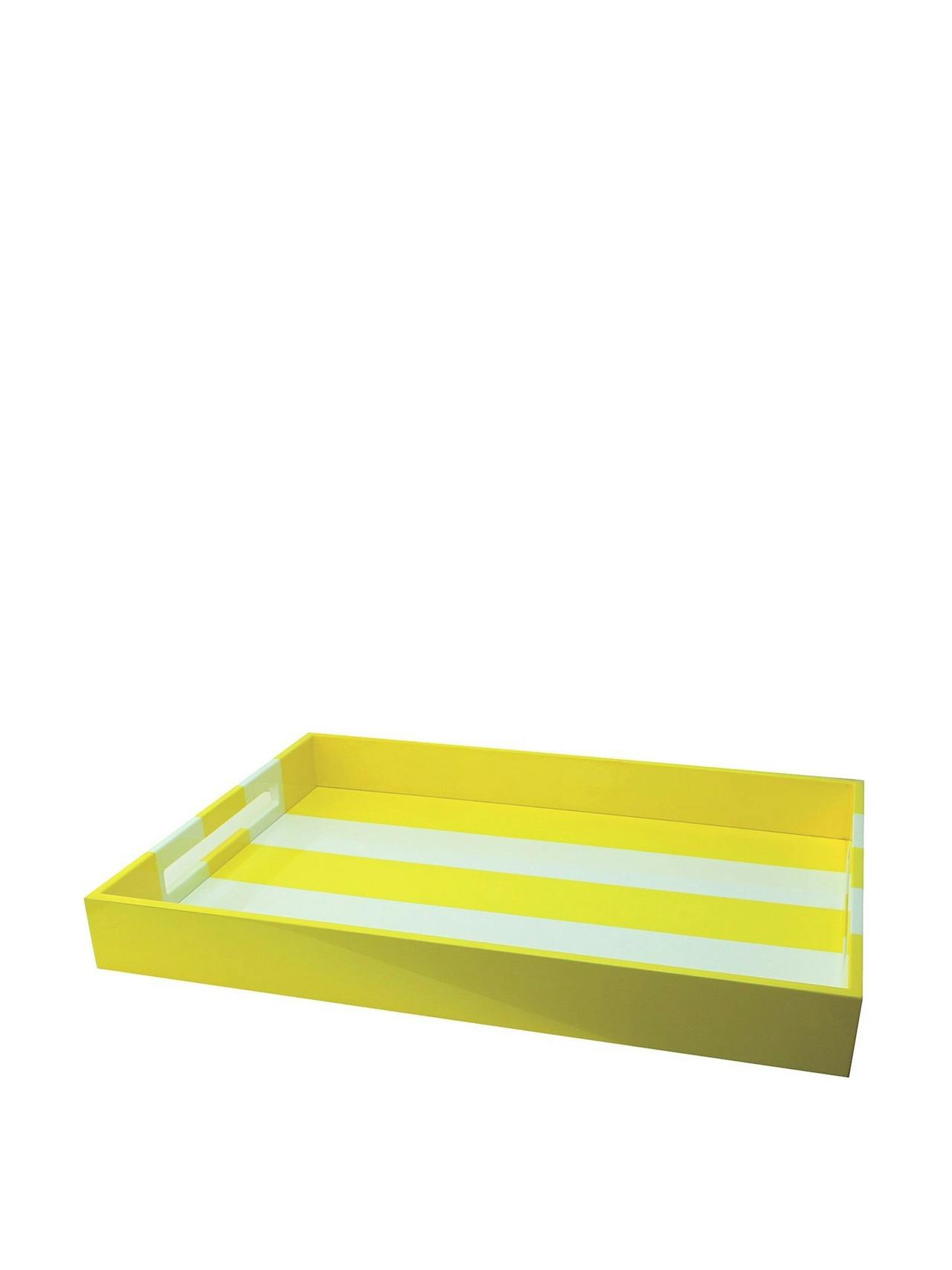 Striped white and yellow tray by Addison Ross. Finished in high gloss lacquer with a cream velvet base | Collagerie.com